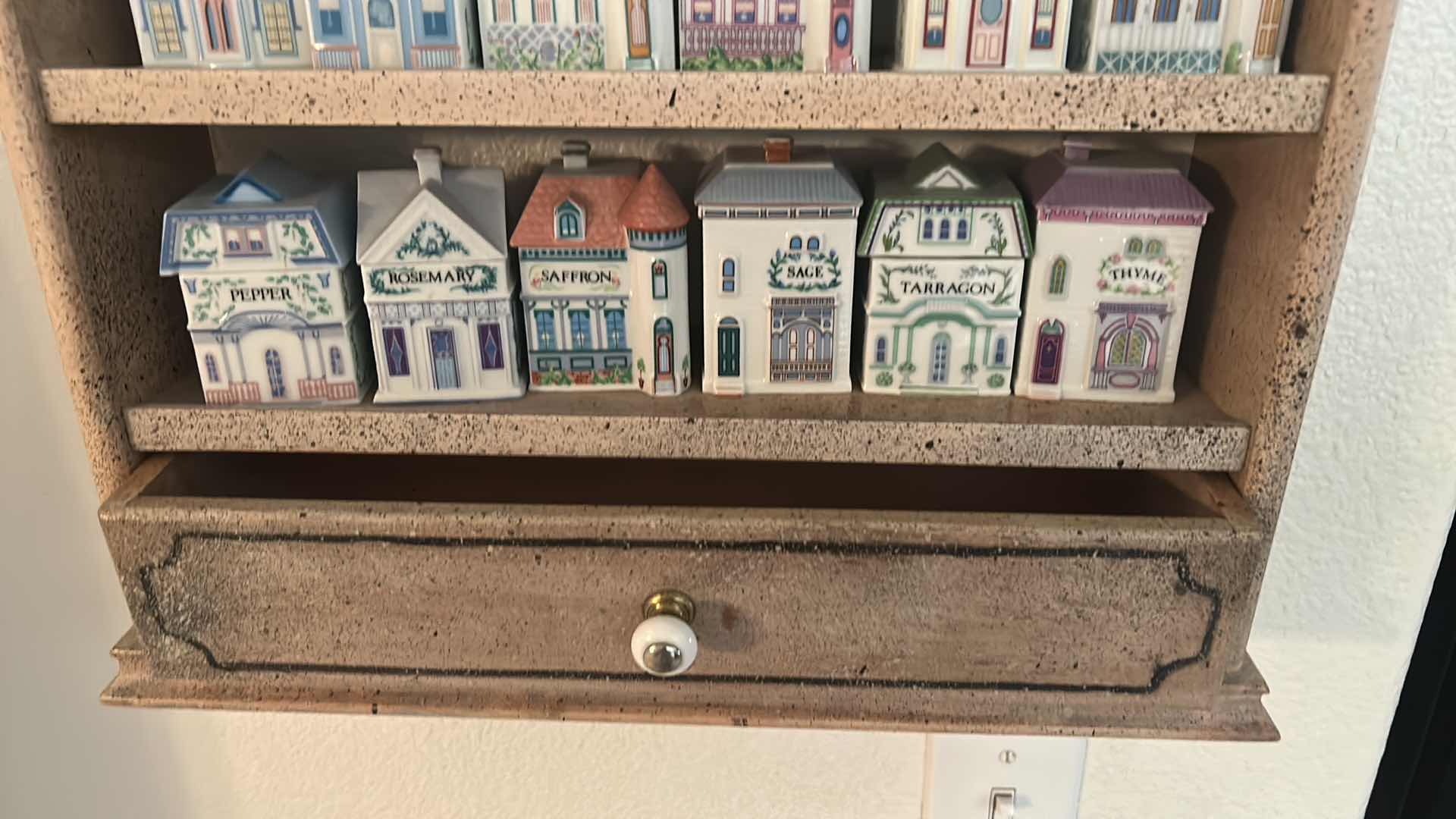 Photo 1 of LENOX SPICE VILLAGE - PORCELAIN MINI HOUSE SPICES IN WOOD CABINET 16” x 23”