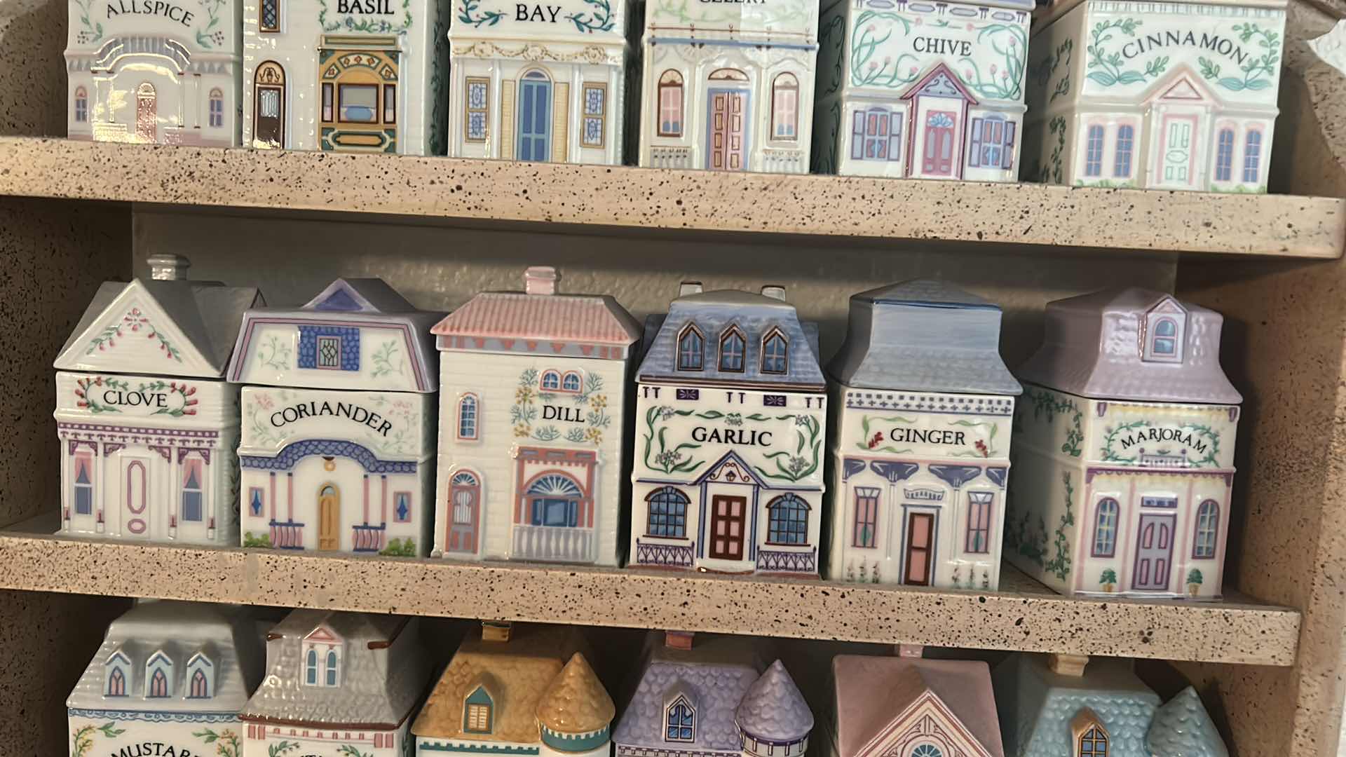 Photo 1 of LENOX SPICE VILLAGE - PORCELAIN MINI HOUSE SPICES IN WOOD CABINET 16” x 23”