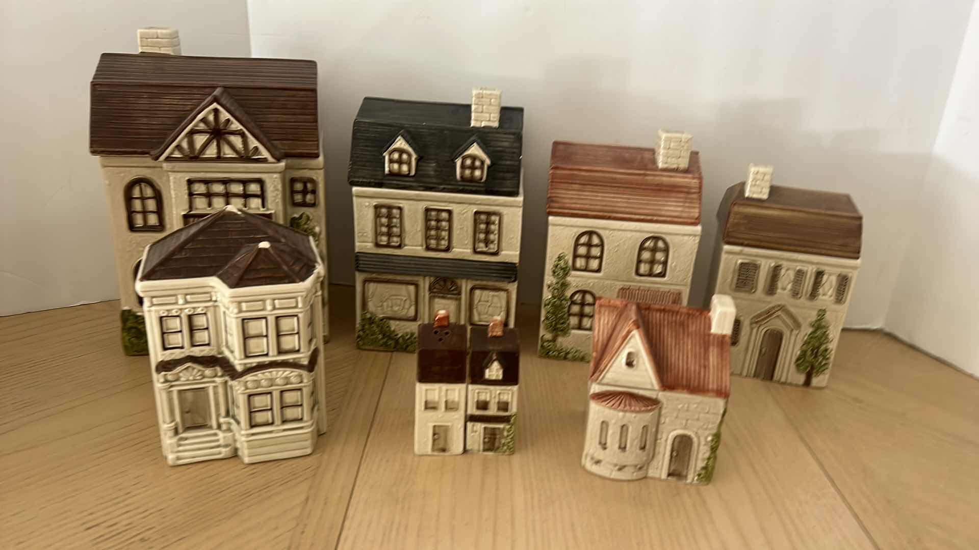 Photo 1 of CERAMIC HOUSE CANISTER COLLECTION WITH SALT AND PEPPER AND BANK