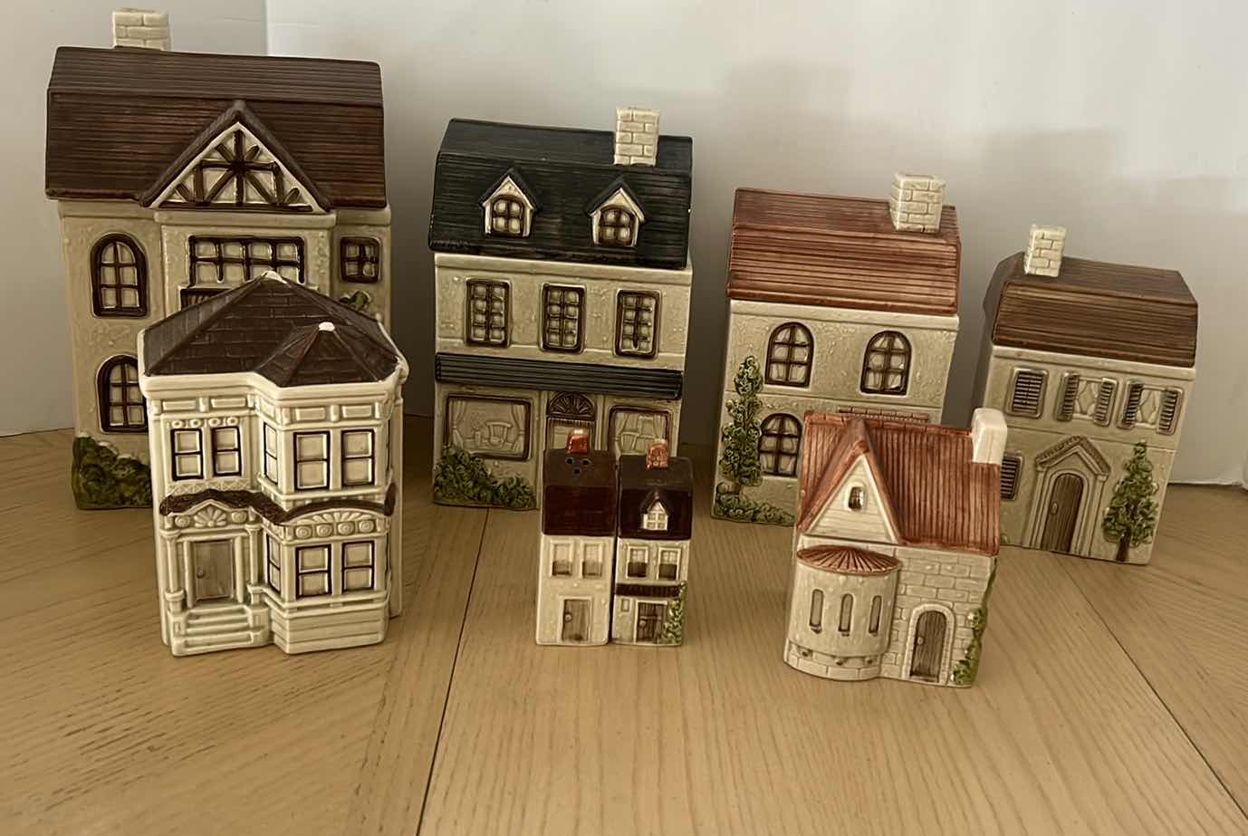 Photo 1 of CERAMIC HOUSE CANISTER COLLECTION WITH SALT AND PEPPER AND BANK