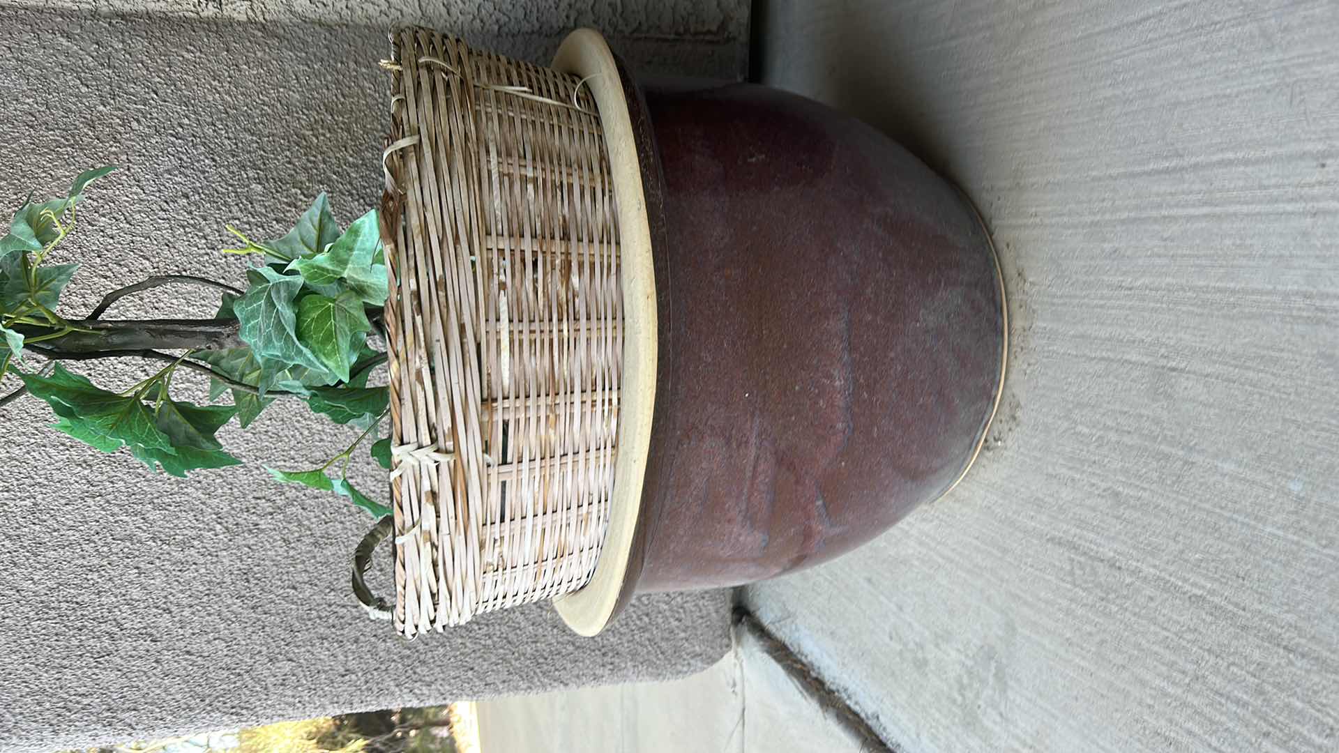 Photo 3 of 2 VERY HEAVY CERAMIC GLAZED POTTERY  19” x 13” WITH FAUX TOPIARY