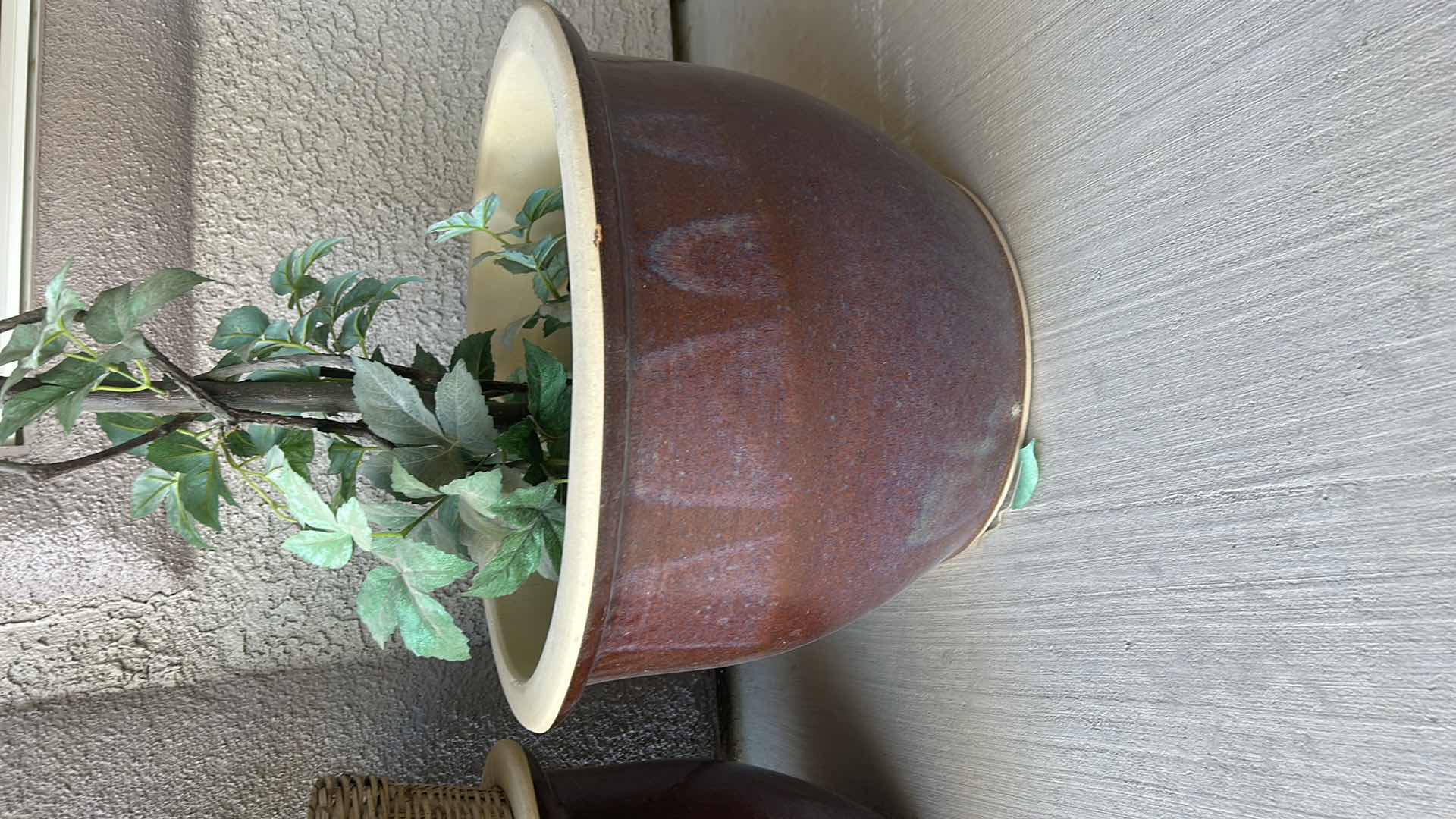 Photo 1 of 2 VERY HEAVY CERAMIC GLAZED POTTERY  19” x 13” WITH FAUX TOPIARY