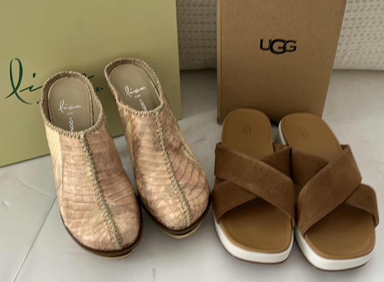 Photo 1 of 2 PAIR WOMENS SHOES UGG EMILY SIZE 7 LISA ROSE SNAKE PRINT SIZE 7