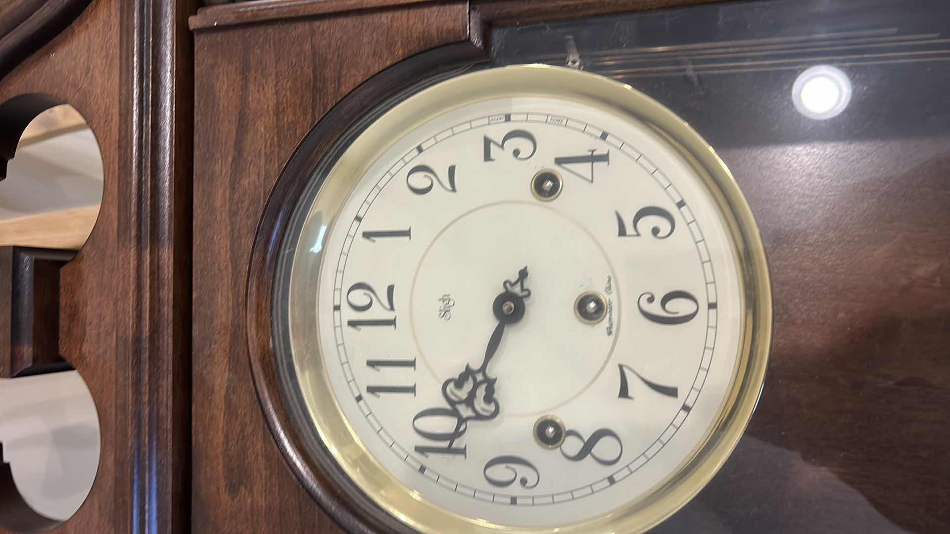 Photo 4 of SLIGH WESTMINSTER CHIME PENDULUM CLOCK (CENTER TOP PIECE WAS FOUND AND POPS RIGHT IN)
15 1/2” x 6” x 30”