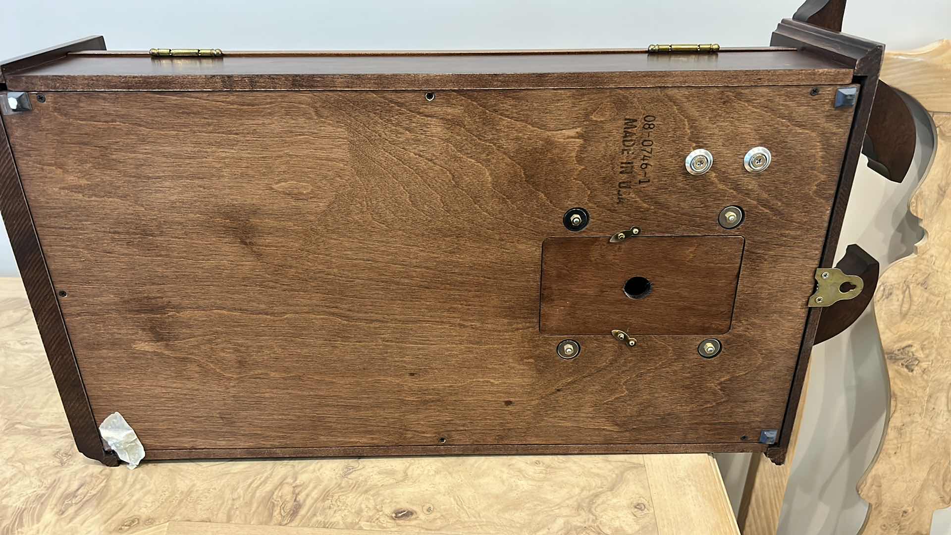 Photo 7 of SLIGH WESTMINSTER CHIME PENDULUM CLOCK (CENTER TOP PIECE WAS FOUND AND POPS RIGHT IN)
15 1/2” x 6” x 30”