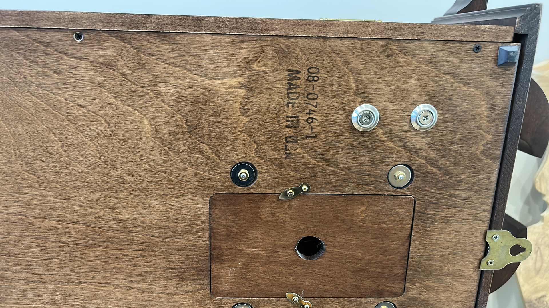 Photo 8 of SLIGH WESTMINSTER CHIME PENDULUM CLOCK (CENTER TOP PIECE WAS FOUND AND POPS RIGHT IN)
15 1/2” x 6” x 30”