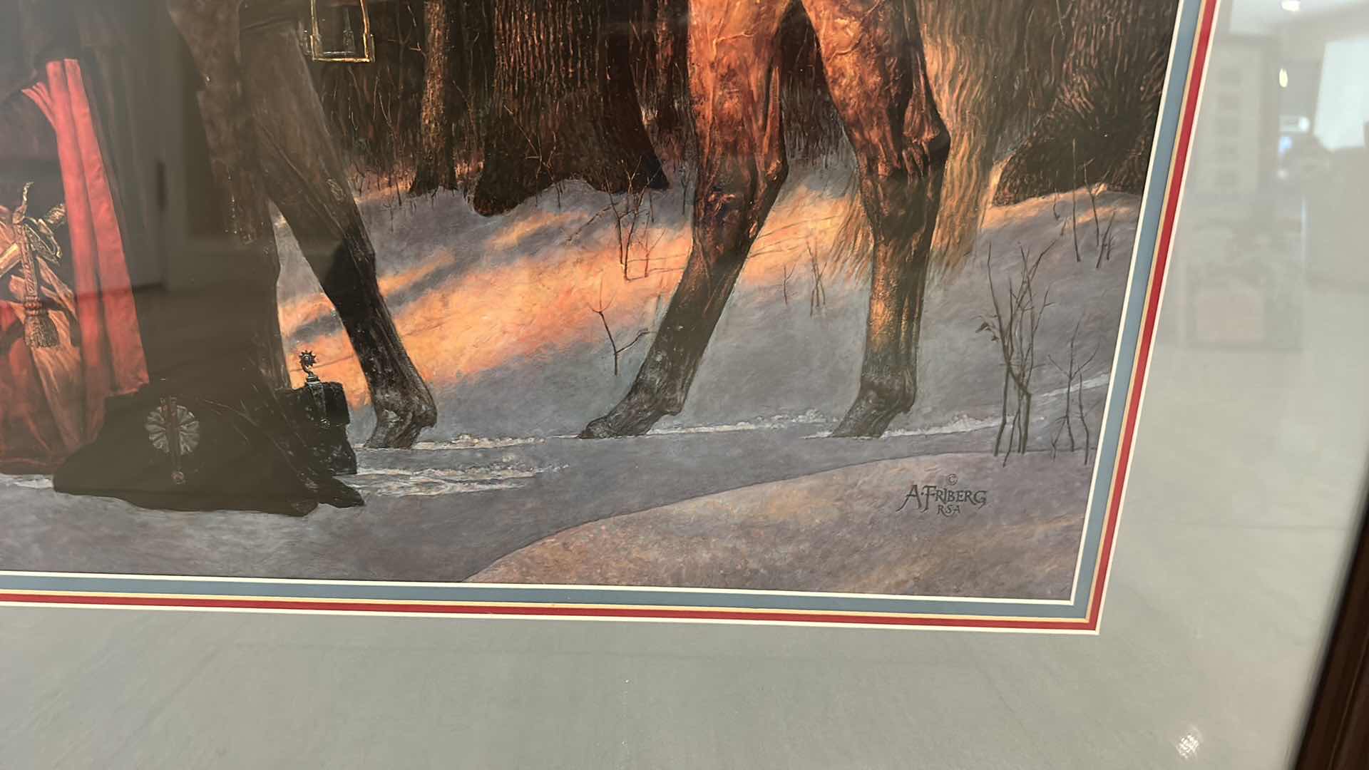 Photo 1 of GEORGE WASHINGTON KNELT AT PRAYER EITY HORSE BY A FRIBERG FRAMED ARTWORK 34” x 25 1/2”