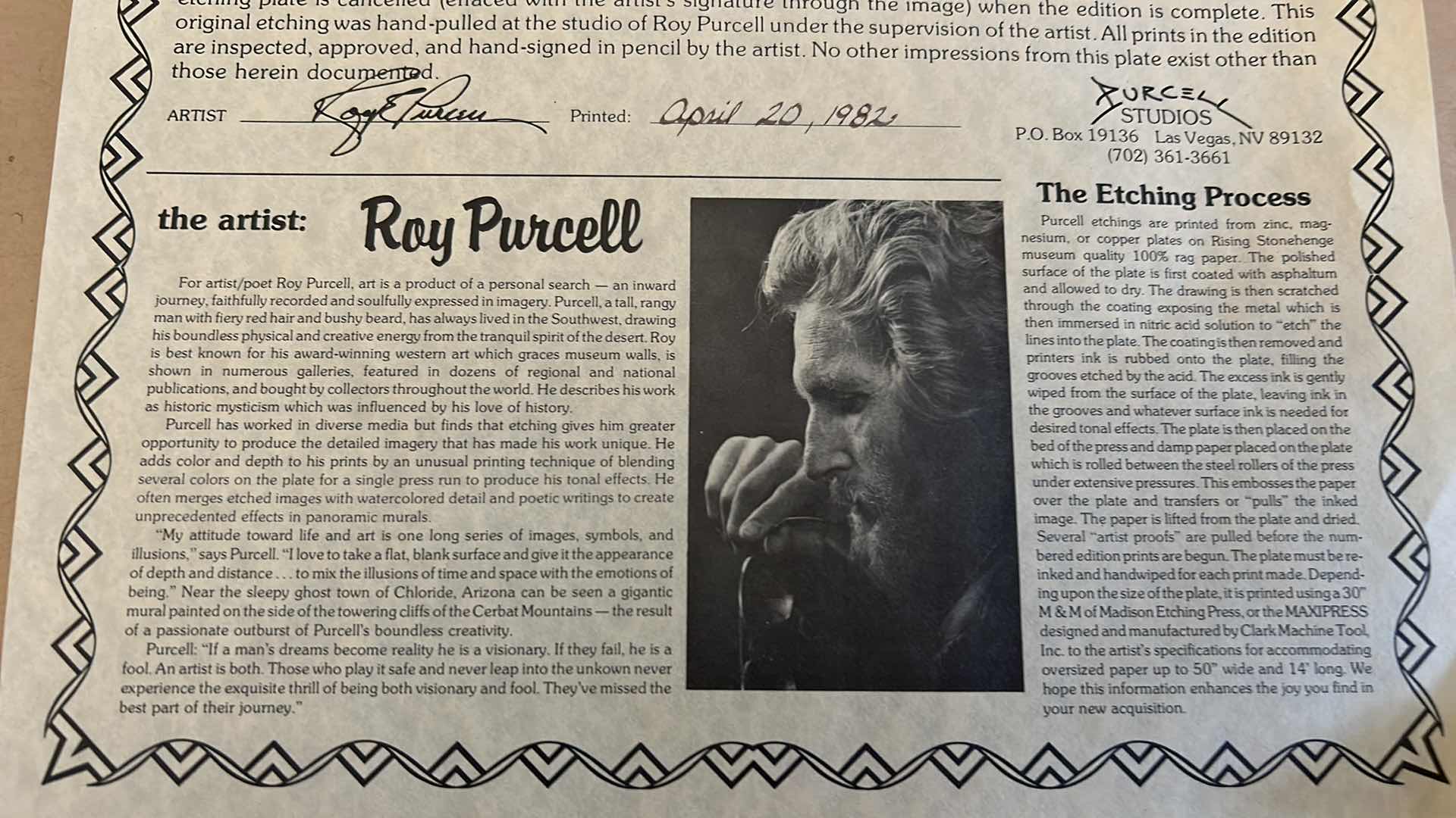 Photo 1 of SIGNED NUMBERED “GOLDFIELD 1905” WESTERN TOWN, ETCHING, PURCELL WITH COA 2/9 FRAMED 45 1/2” x 36”