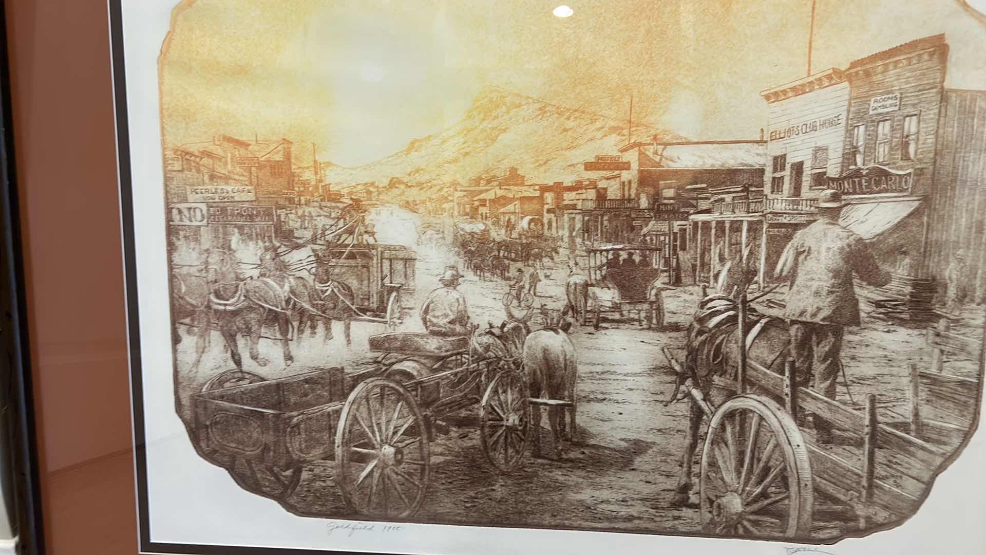Photo 1 of SIGNED NUMBERED “GOLDFIELD 1905” WESTERN TOWN, ETCHING, PURCELL WITH COA 2/9 FRAMED 45 1/2” x 36”