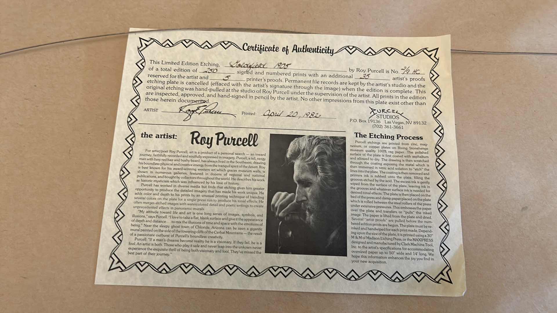 Photo 1 of SIGNED NUMBERED “GOLDFIELD 1905” WESTERN TOWN, ETCHING, PURCELL WITH COA 2/9 FRAMED 45 1/2” x 36”