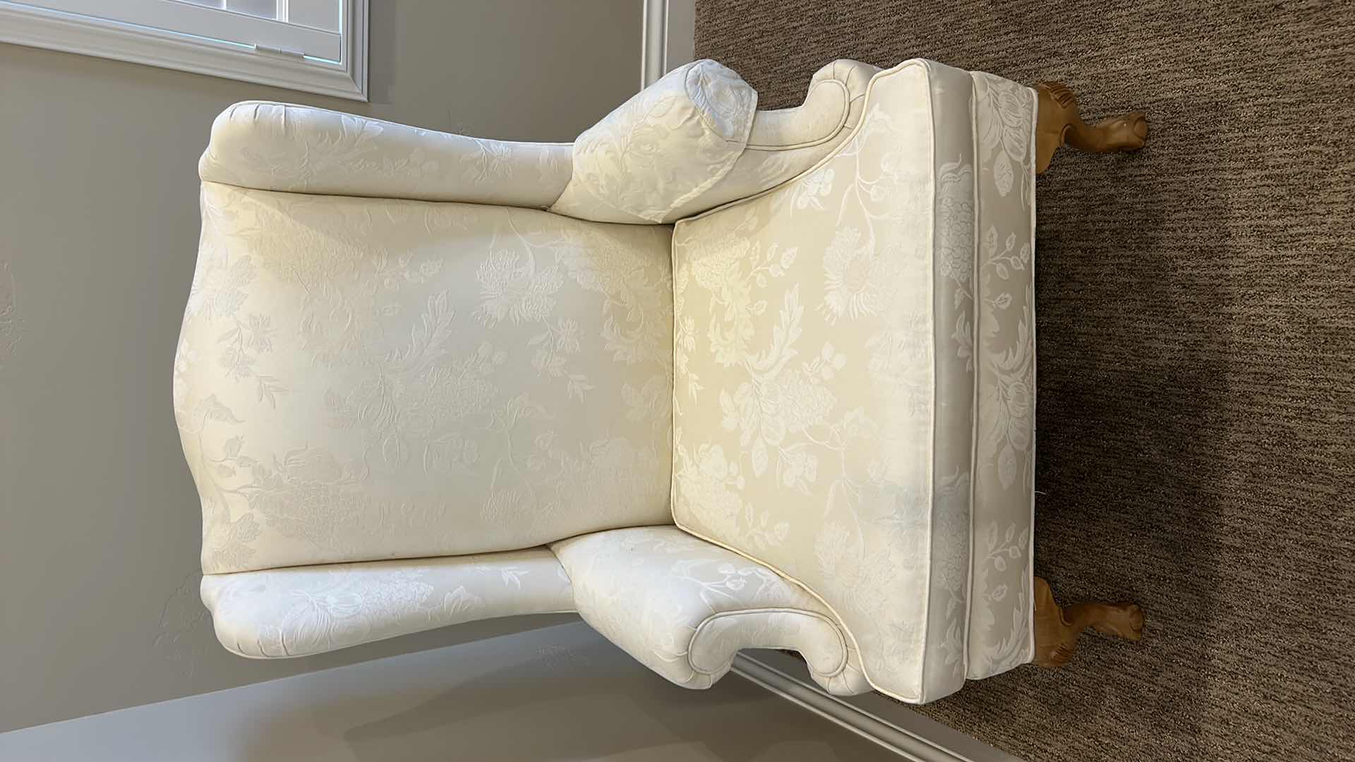 Photo 1 of ETHAN ALLEN CREAM UPHOLSTERED ACCENT CHAIR WITH TWO PILLOWS