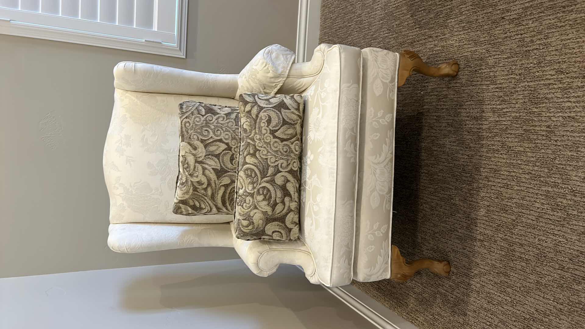 Photo 1 of ETHAN ALLEN CREAM UPHOLSTERED ACCENT CHAIR WITH TWO PILLOWS