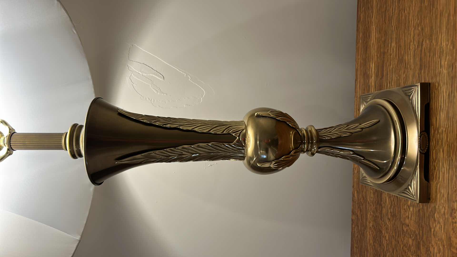Photo 1 of 3’ BRASS TABLE LAMP WITH IVORY LINEN SHADE