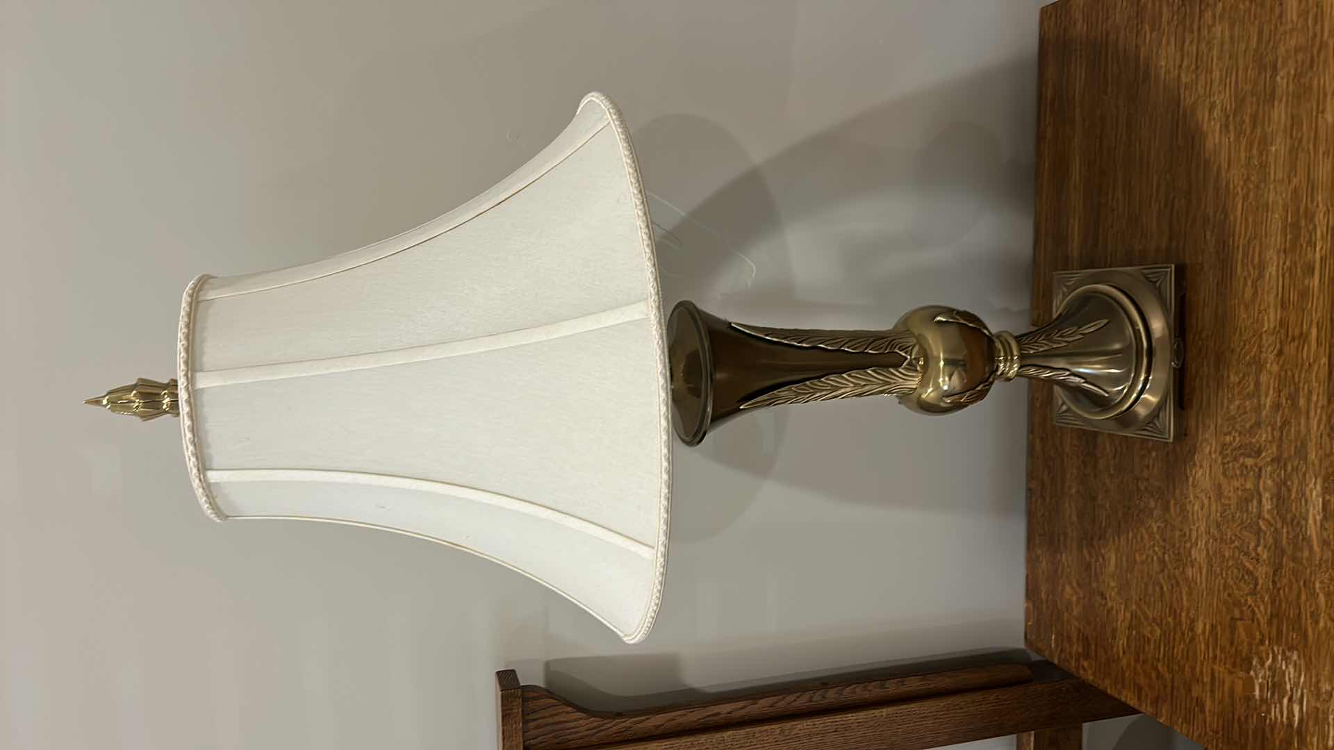 Photo 1 of 3’ BRASS TABLE LAMP WITH IVORY LINEN SHADE