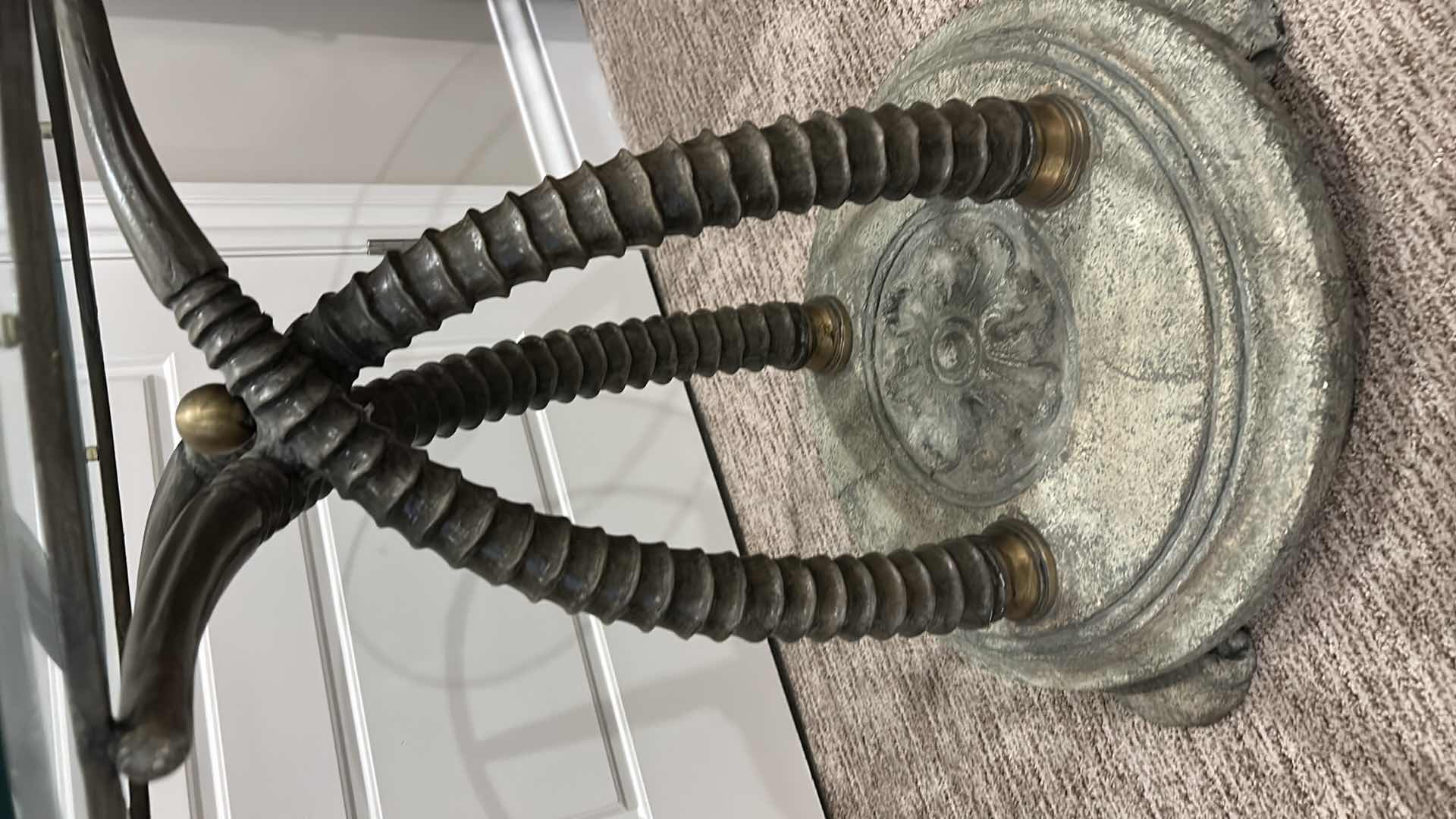 Photo 1 of THOMASVILLE HEMINGWAY COLLECTION UNIQUE HEAVY MIXED MEDIA ACCENT TABLE (CERAMIC, METAL, GLASS TOP) 25.5” x 25.5”