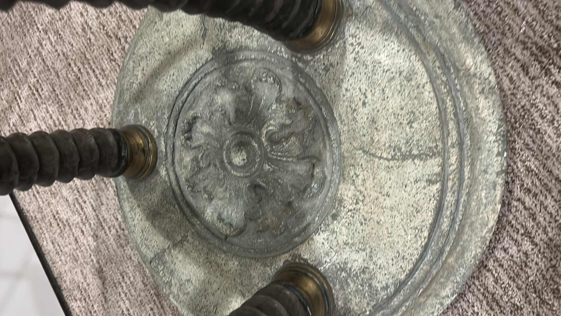 Photo 1 of THOMASVILLE HEMINGWAY COLLECTION UNIQUE HEAVY MIXED MEDIA ACCENT TABLE (CERAMIC, METAL, GLASS TOP) 25.5” x 25.5”