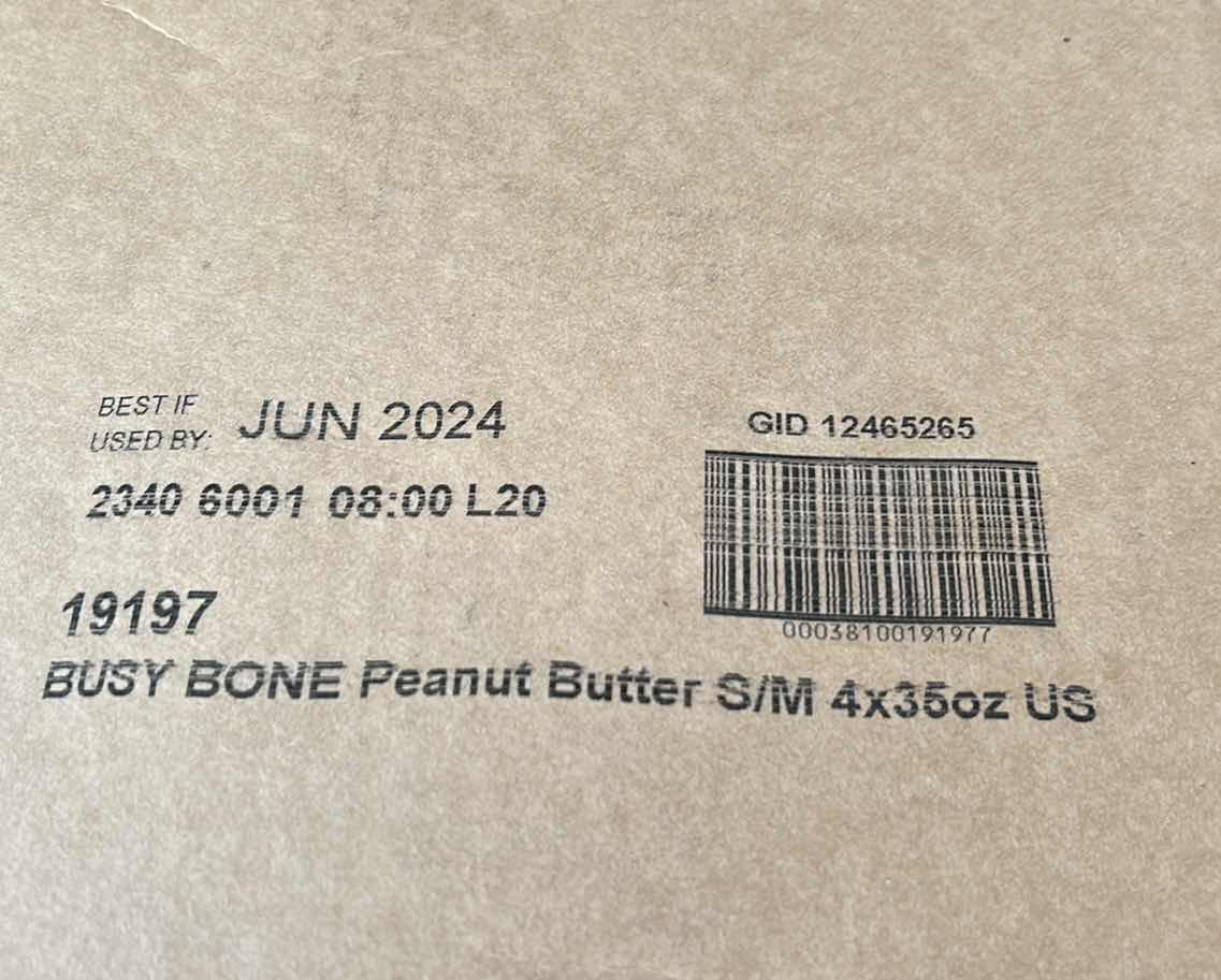 Photo 1 of NEW 1 BOX WITH 4 PACKS OF 36oz BUSY BONE PEANUT BUTTER S/M