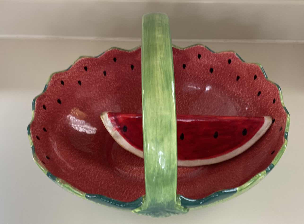 Photo 1 of CONTENTS OF KITCHEN CABINET CHIP & DIP (has a small chip),  WATERMELON BOWL AND MORE