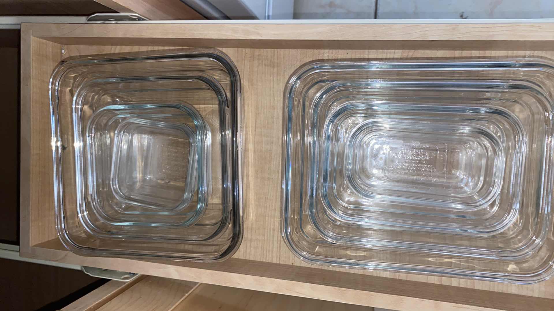 Photo 1 of CONTENTS OF CABINET GLASS STORAGE CONTAINERS ANSWER LIDS