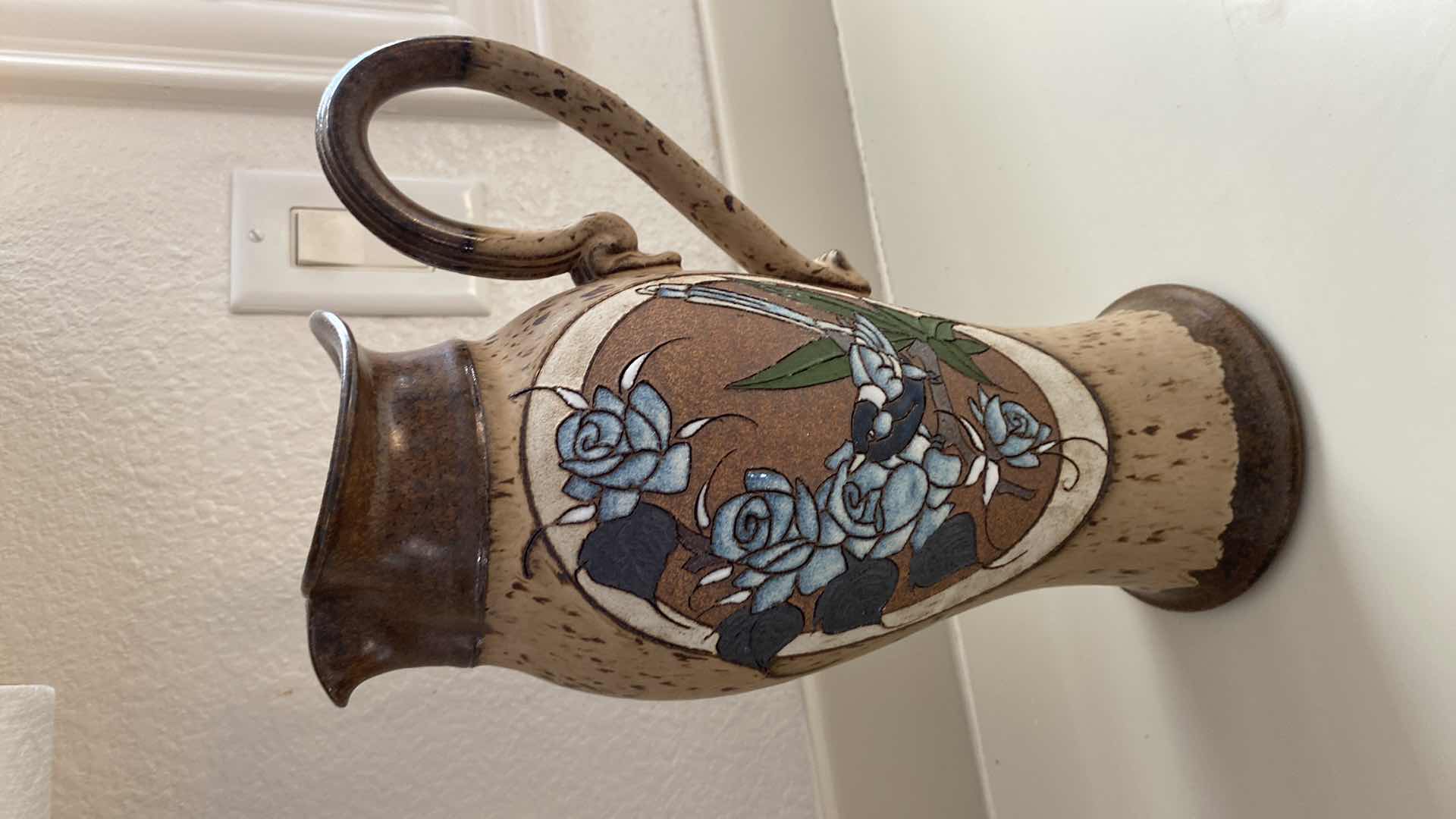 Photo 2 of POTTERY PITCHER H 12” AND CANDLE STICKS