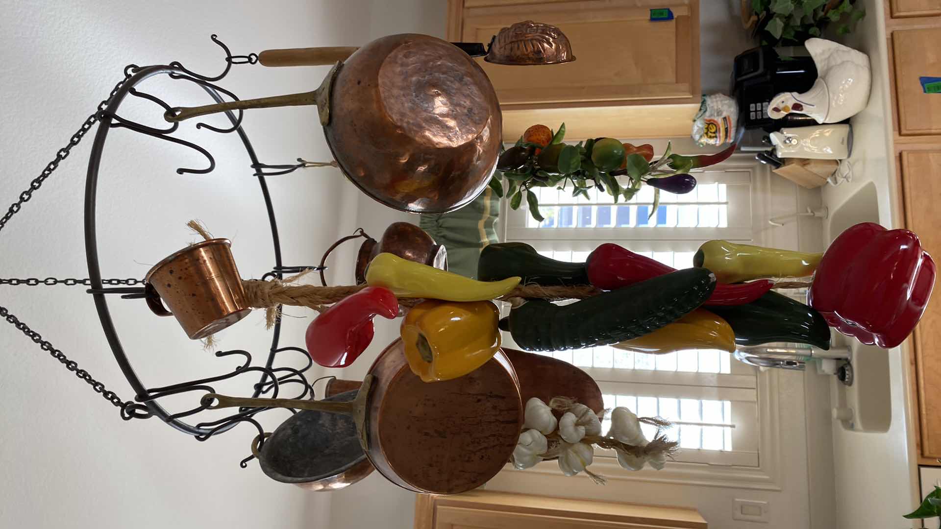Photo 1 of HANGING POT RACK WITH COPPER POTS AND FAUX FOOD