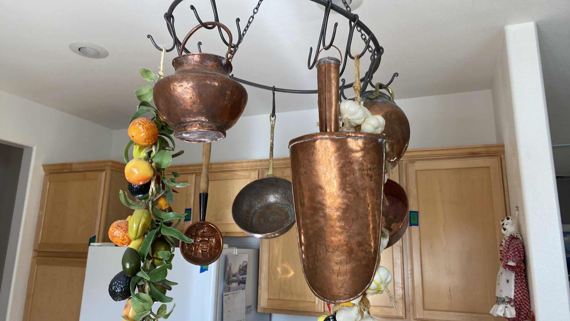 Photo 1 of HANGING POT RACK WITH COPPER POTS AND FAUX FOOD