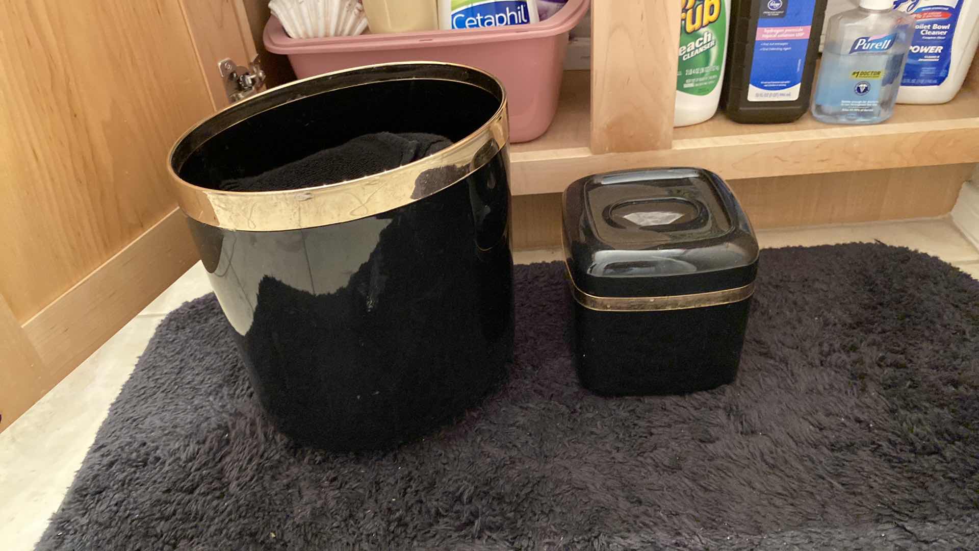 Photo 5 of CONTENTS UNDER HALL BATH SINK, RUG HAND TOWELS TRASH CAN