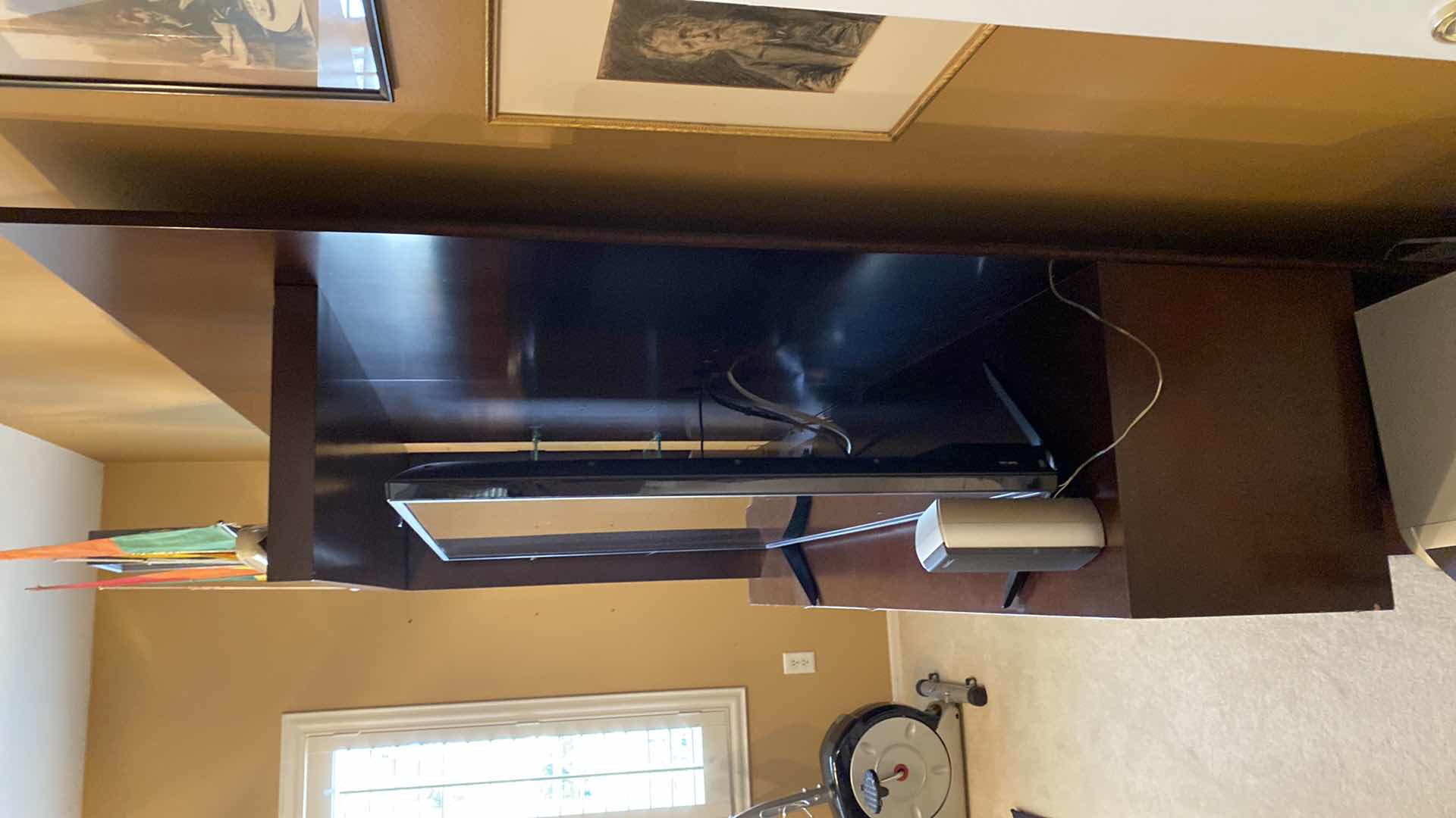 Photo 1 of ENTERTAINMENT CENTER 78“ x 19“ H80” LAMINATE PEELING AND CHIPPED, CONTENTS NOT INCLUDED