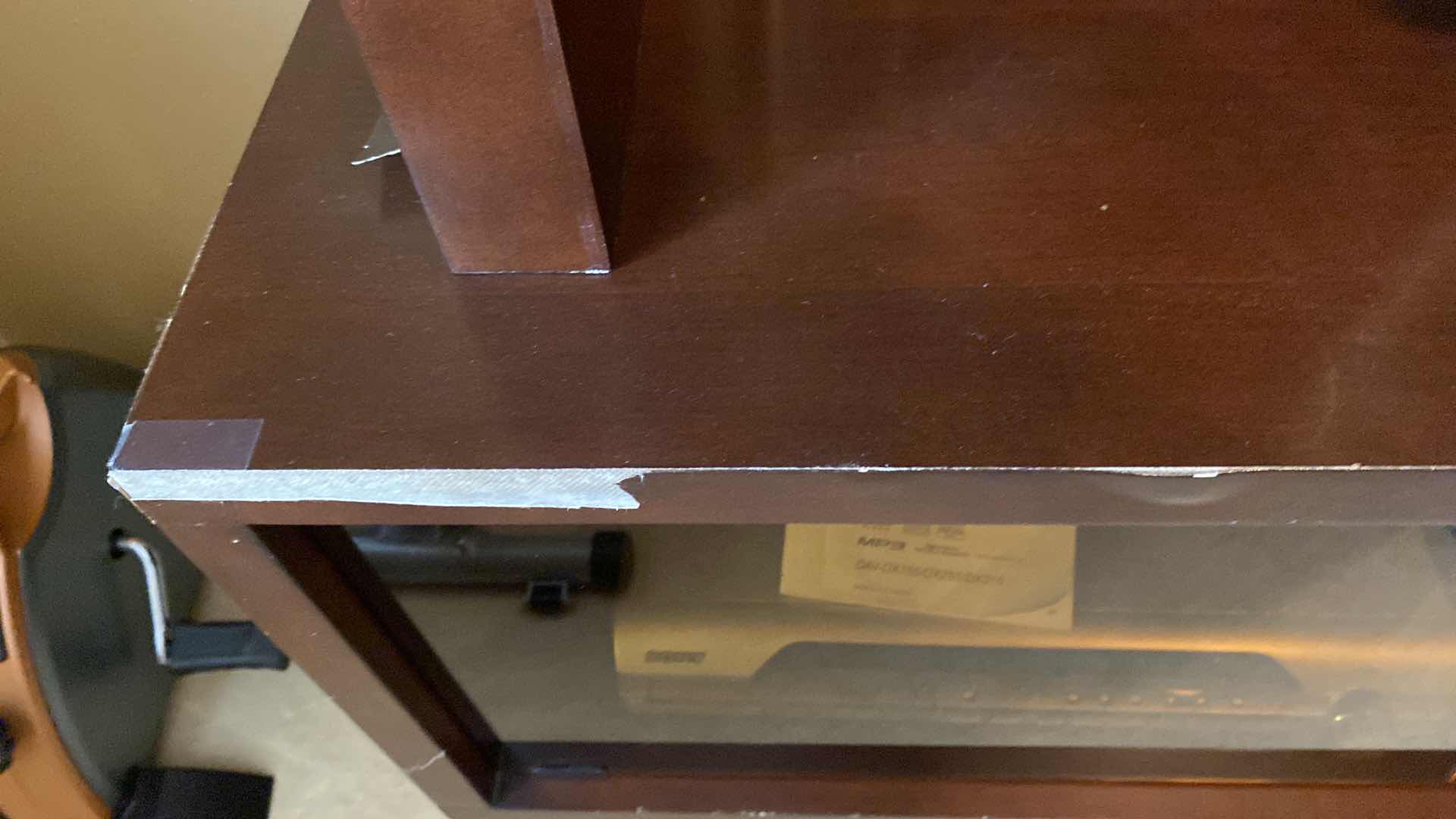 Photo 1 of ENTERTAINMENT CENTER 78“ x 19“ H80” LAMINATE PEELING AND CHIPPED, CONTENTS NOT INCLUDED
