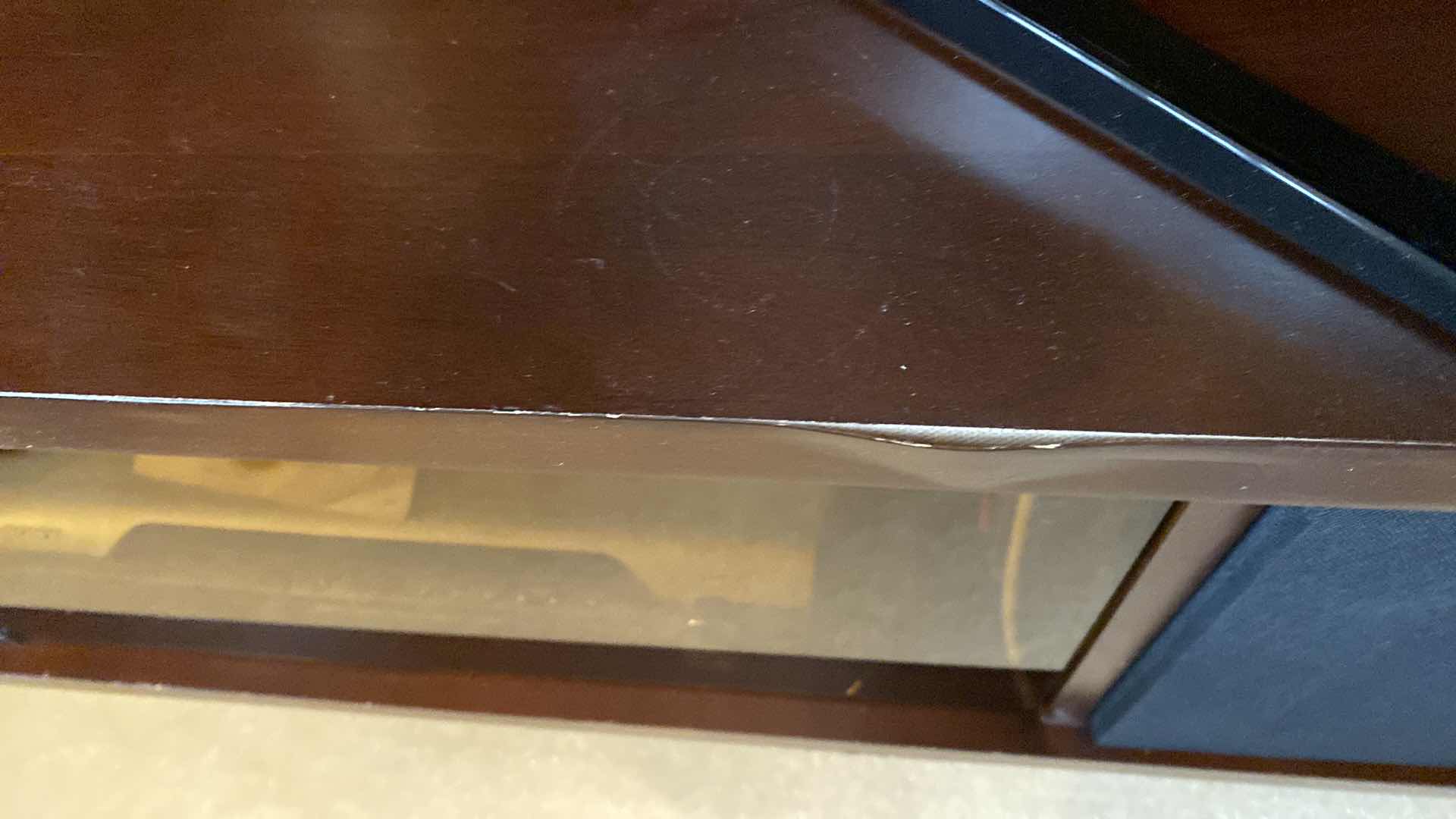 Photo 1 of ENTERTAINMENT CENTER 78“ x 19“ H80” LAMINATE PEELING AND CHIPPED, CONTENTS NOT INCLUDED