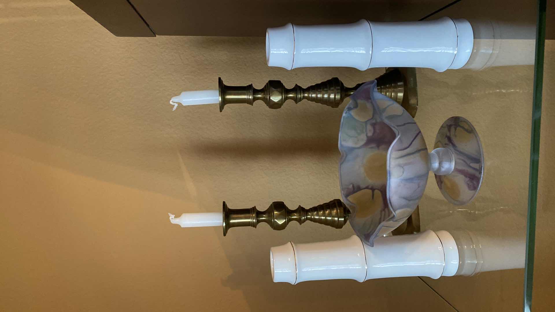 Photo 4 of ART GLASS BOWL ISRAEL 6” x 4” AND CANDLESTICKS