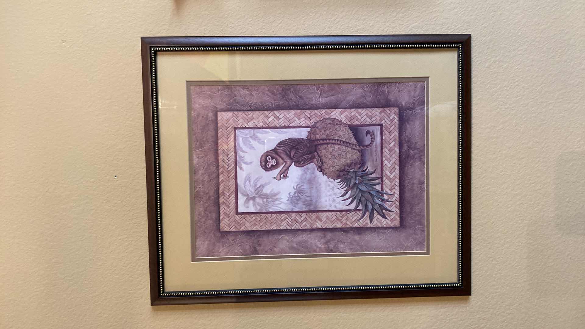 Photo 1 of PAIR OF TROPICAL ARTWORK 17 1/2” x 21 1/2” AND WOOD WIND CHIME