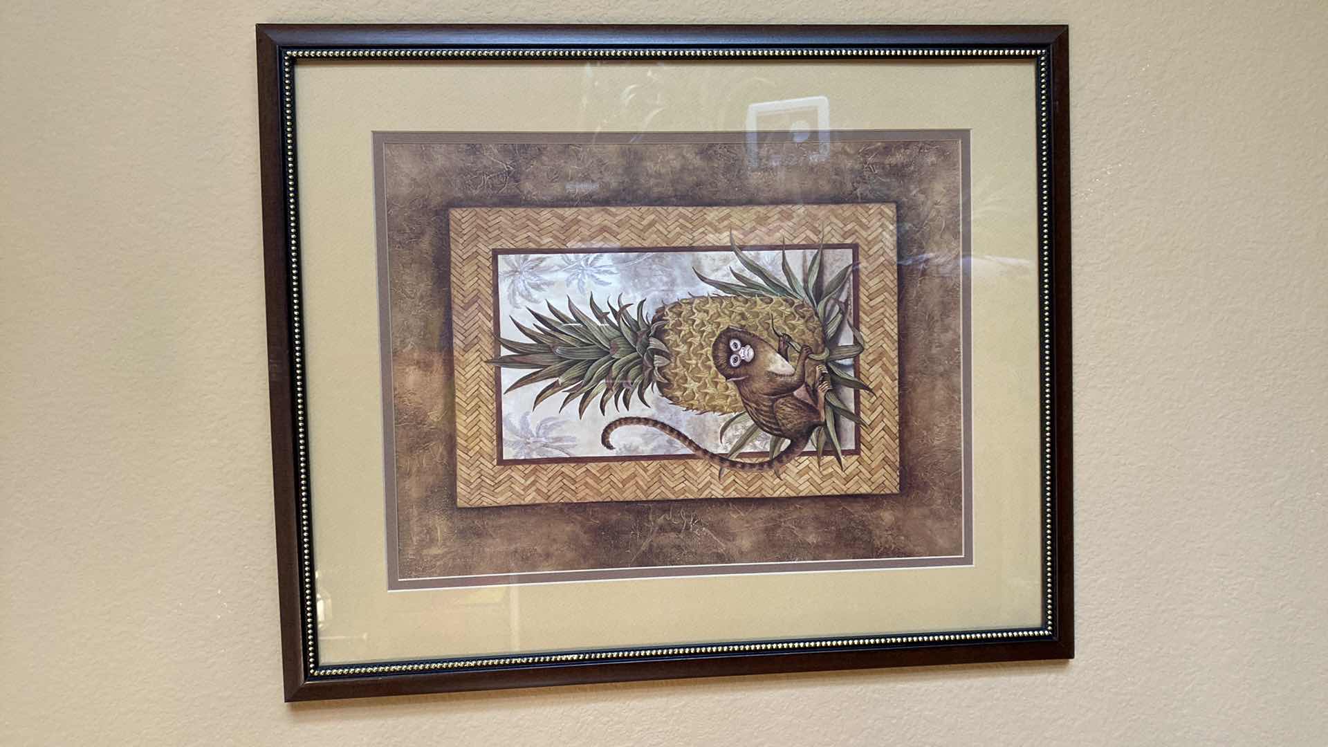 Photo 1 of PAIR OF TROPICAL ARTWORK 17 1/2” x 21 1/2” AND WOOD WIND CHIME