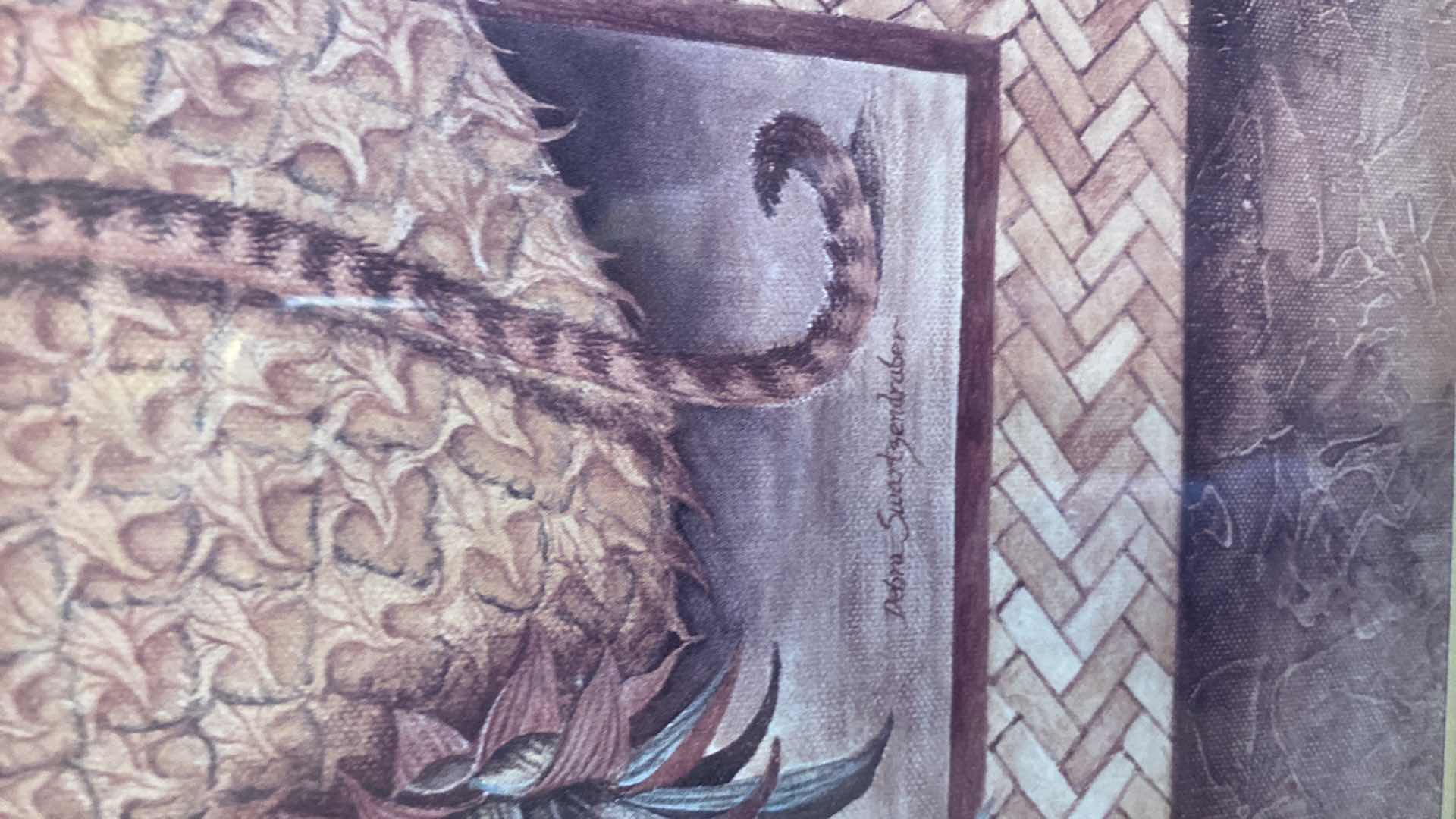 Photo 1 of PAIR OF TROPICAL ARTWORK 17 1/2” x 21 1/2” AND WOOD WIND CHIME