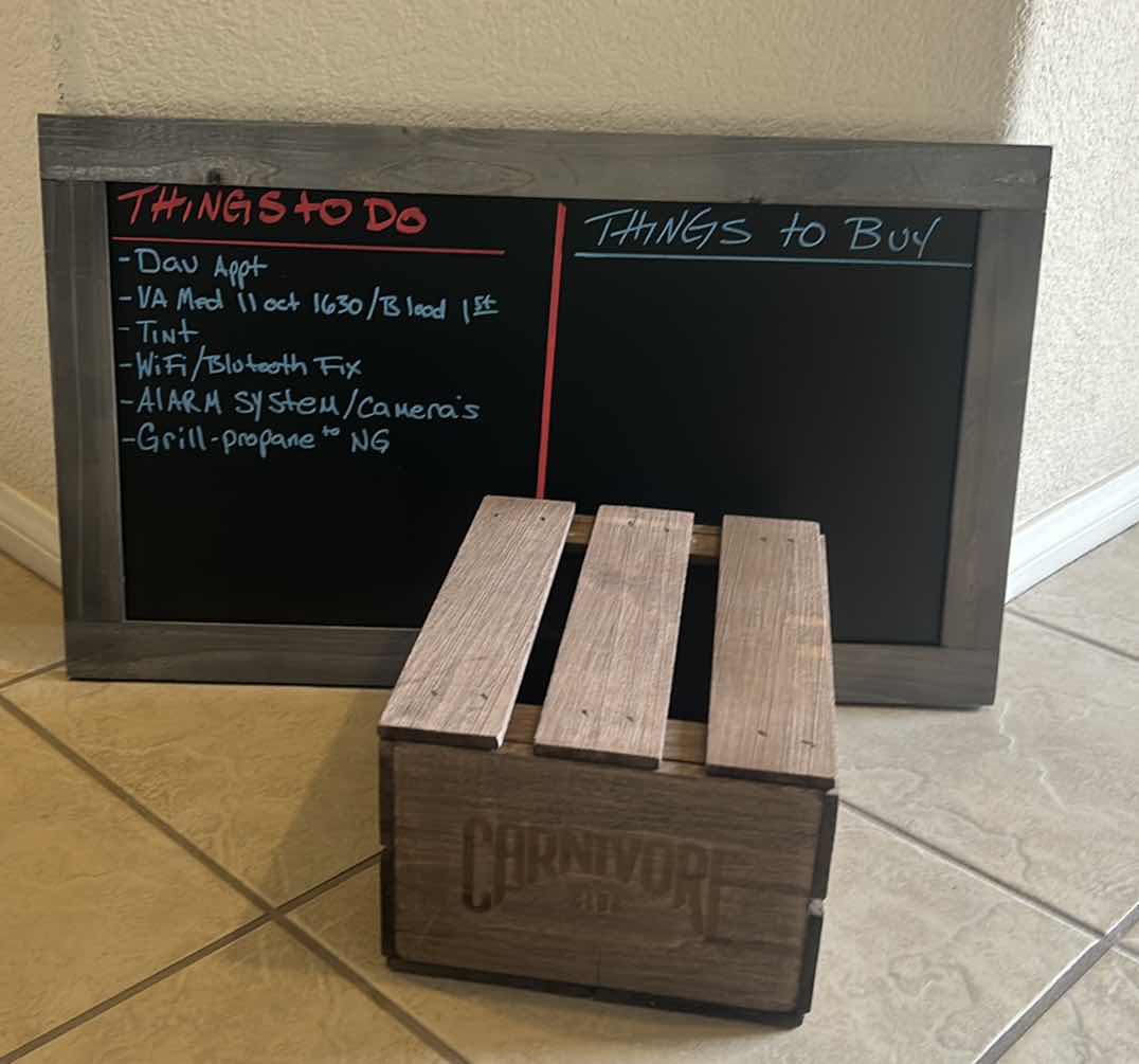 Photo 1 of FRAMED CHALK BOARD AND SMALL CRATE 24” x 14 1/2”