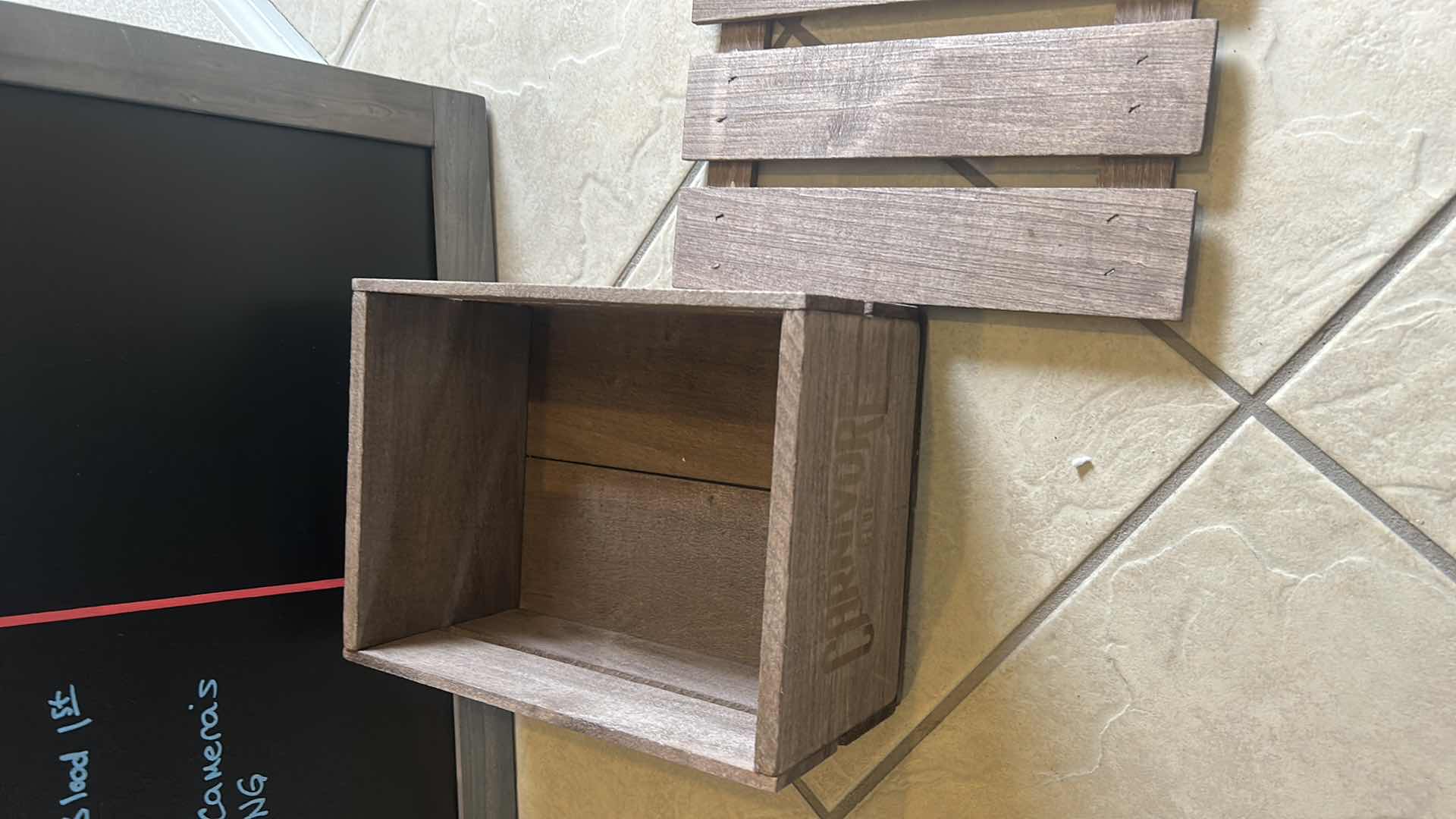 Photo 1 of FRAMED CHALK BOARD AND SMALL CRATE 24” x 14 1/2”