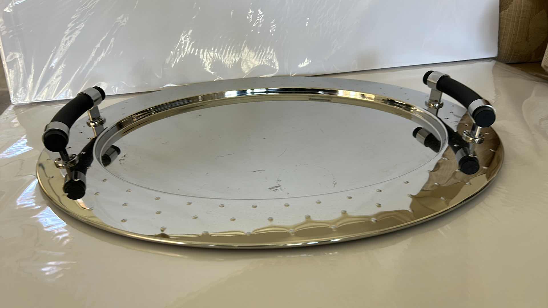 Photo 1 of ALESSIO ITALY INOX 18/10 SILVER 
SERVING TRAY 23”