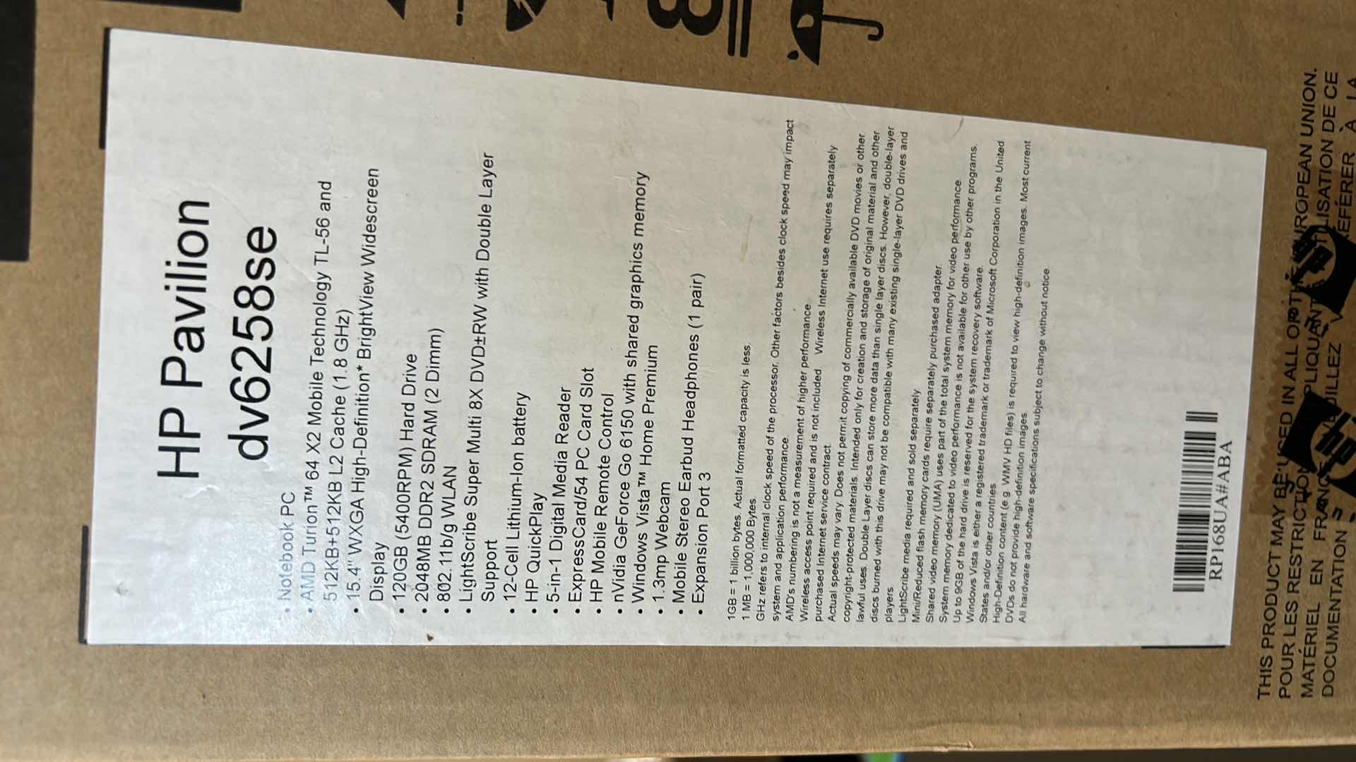 Photo 1 of HP PAVILION NOTEBOOK PC