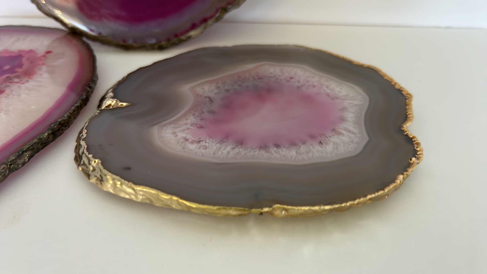 Photo 1 of 3- 5” GOLD RIMMED POLISHED STONE COASTERS