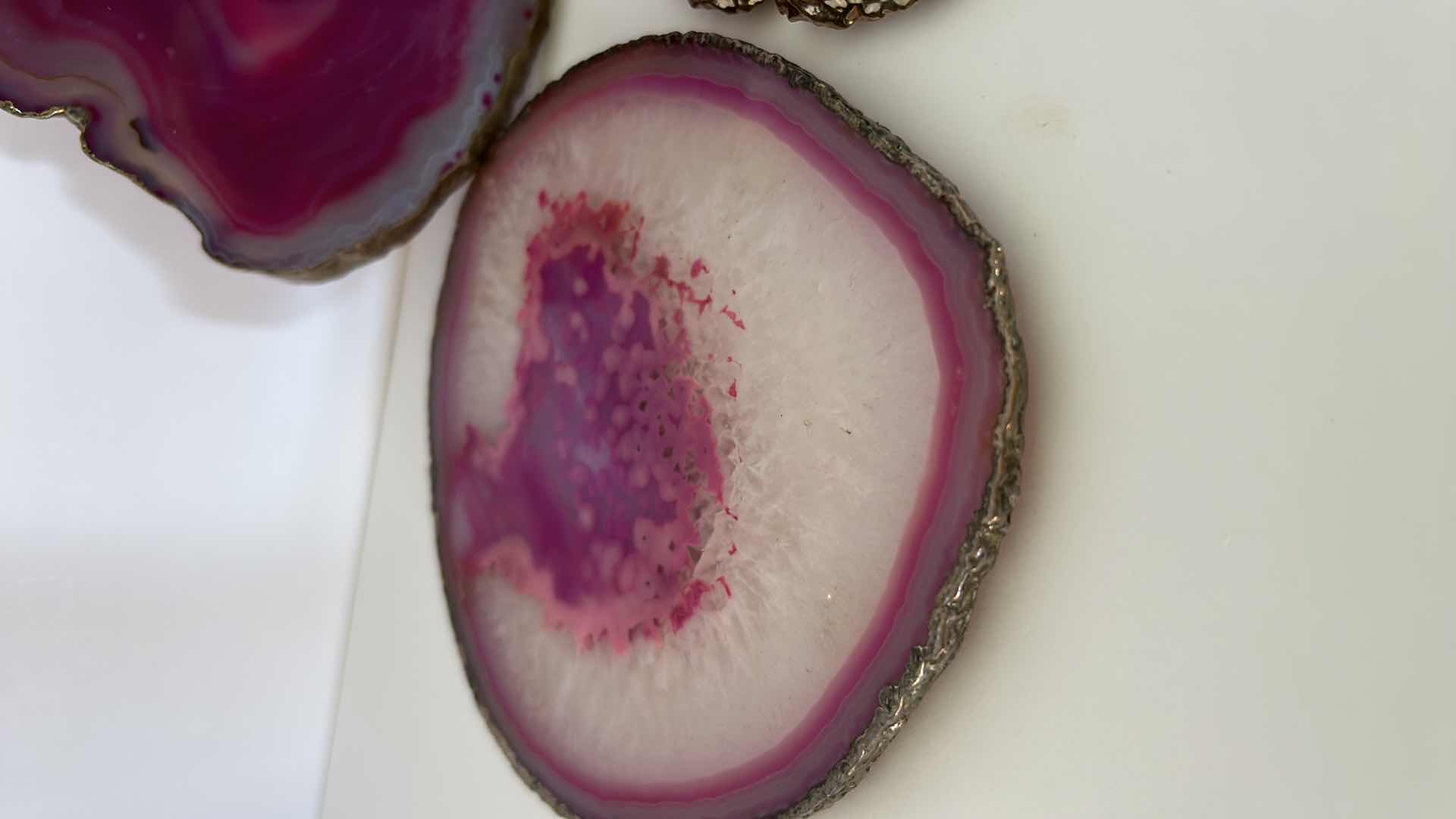 Photo 2 of 3- 5” GOLD RIMMED POLISHED STONE COASTERS