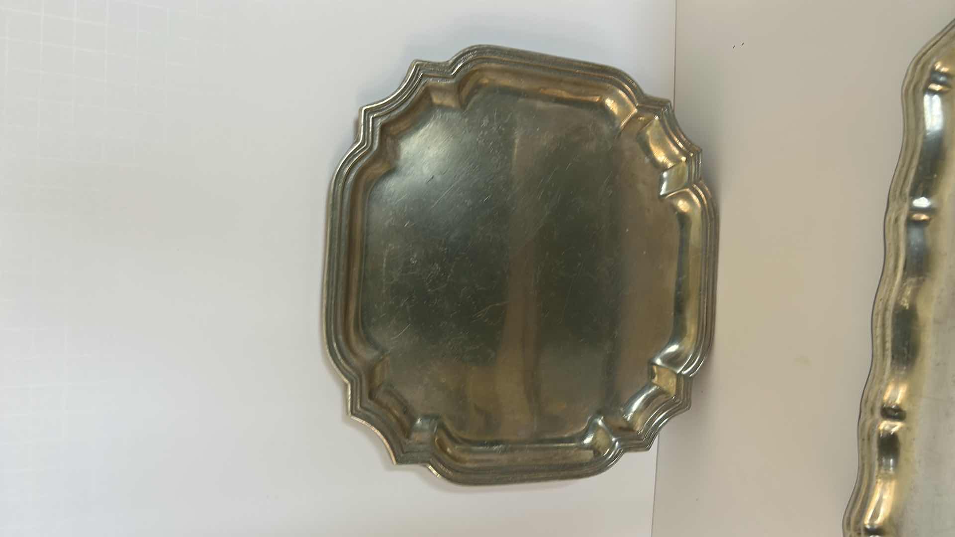 Photo 1 of 2 PEWTER TRAYS AND SILVER GRAVY BOWL