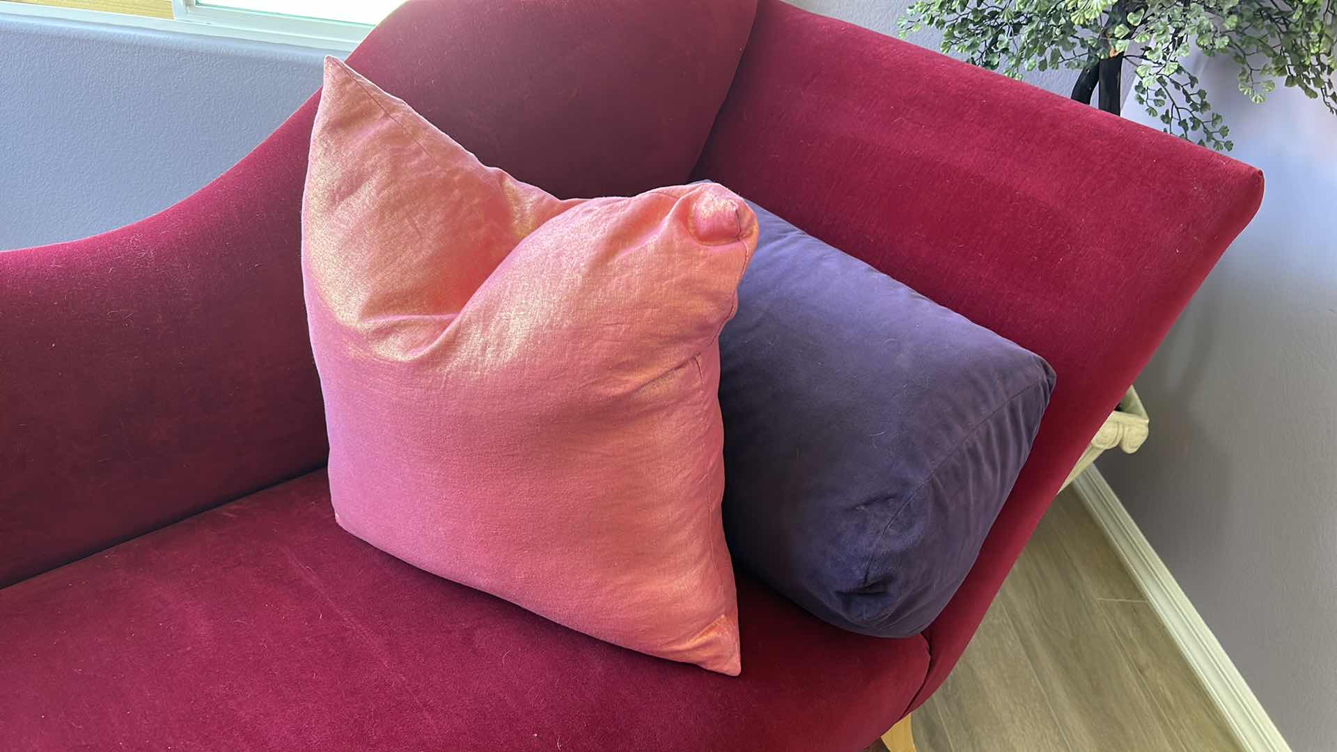 Photo 8 of 7’ ART DECO RED VELVET CHAISE DAYBED