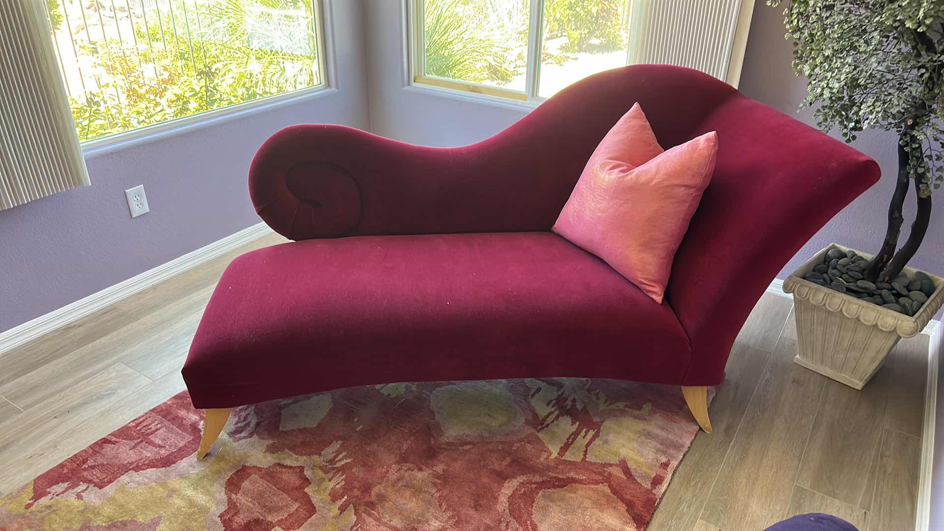 Photo 1 of 7’ ART DECO RED VELVET CHAISE DAYBED