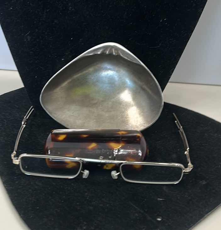 Photo 1 of FOLDING READING GLASSES IN TORTOISE SHELL CASE AND SILVER PLATED SHELL