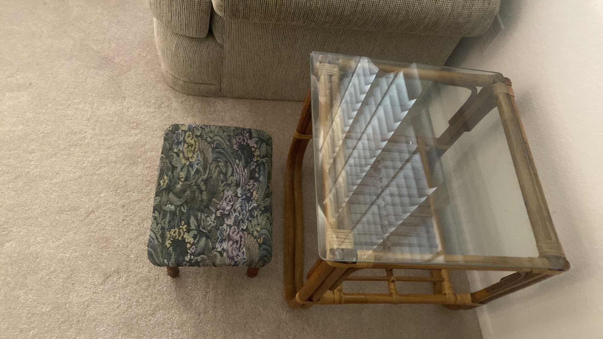 Photo 1 of BAMBOO END TABLE AND FOOT STOOL 20“ x 20“ x 19“