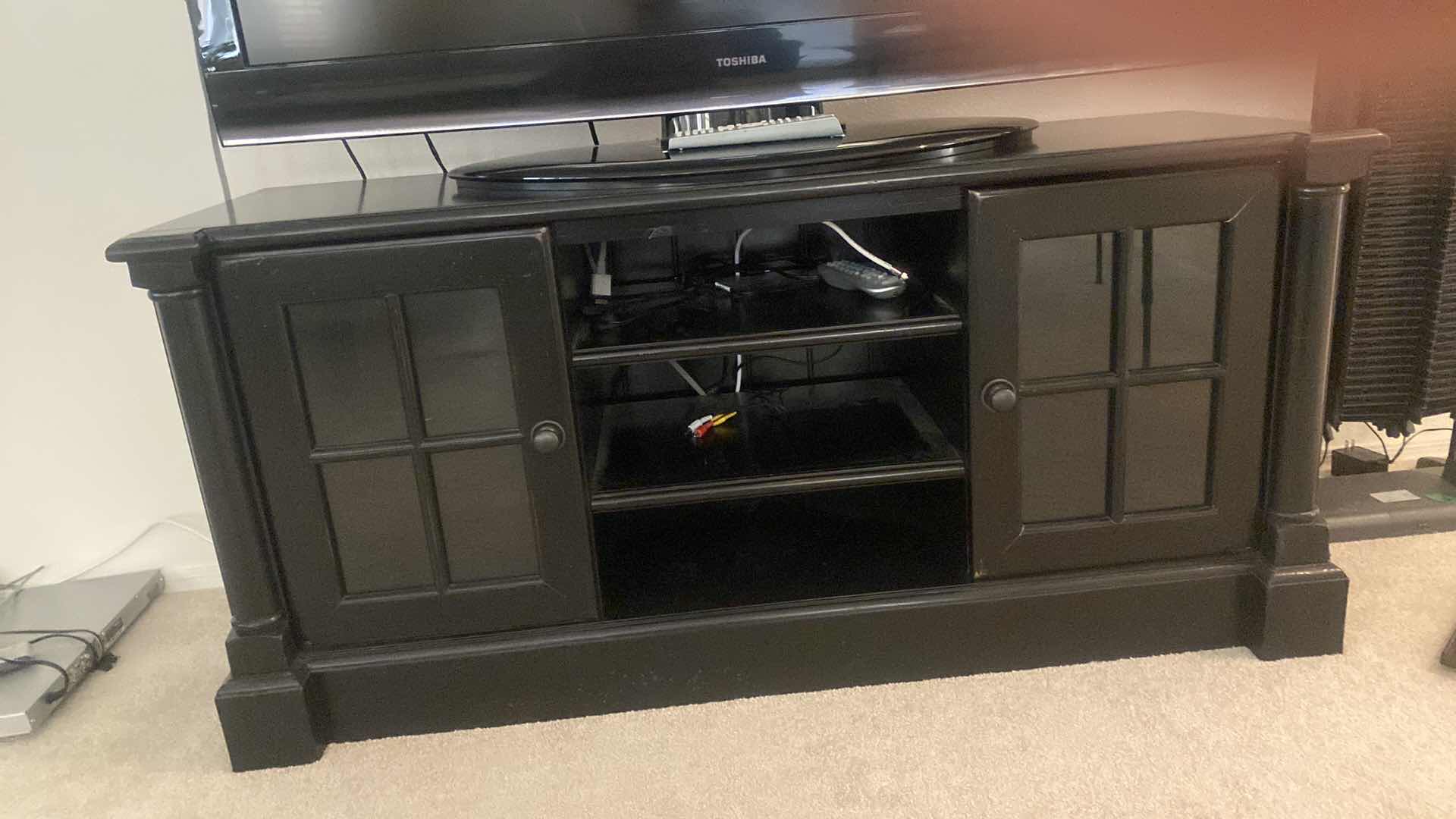 Photo 1 of BLACK WOOD ENTERTAINMENT CENTER 55”  x 18”  H26 1/2"