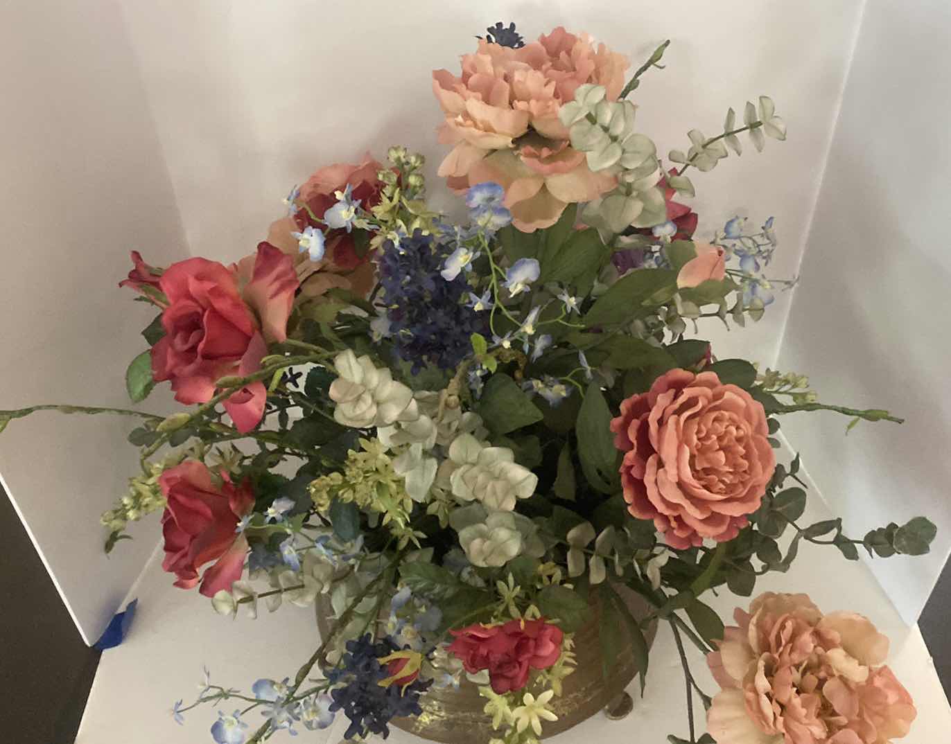 Photo 1 of FAUX FLORAL ARRANGEMENT IN METAL CONTAINER 23“ x 23“