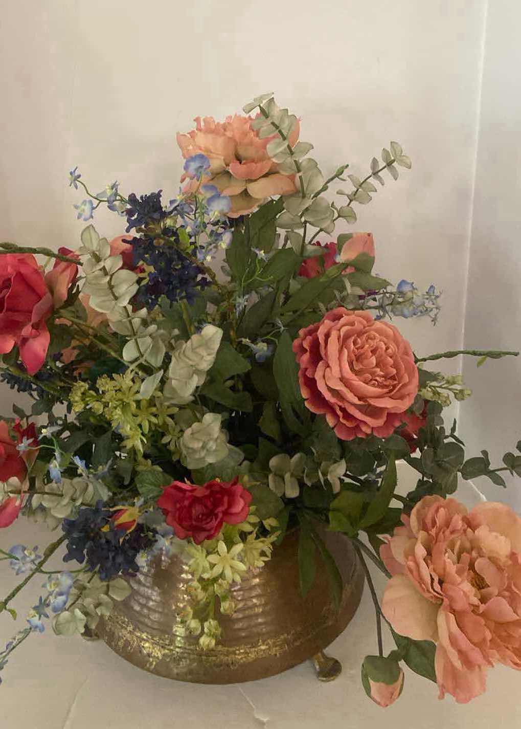 Photo 1 of FAUX FLORAL ARRANGEMENT IN METAL CONTAINER 23“ x 23“