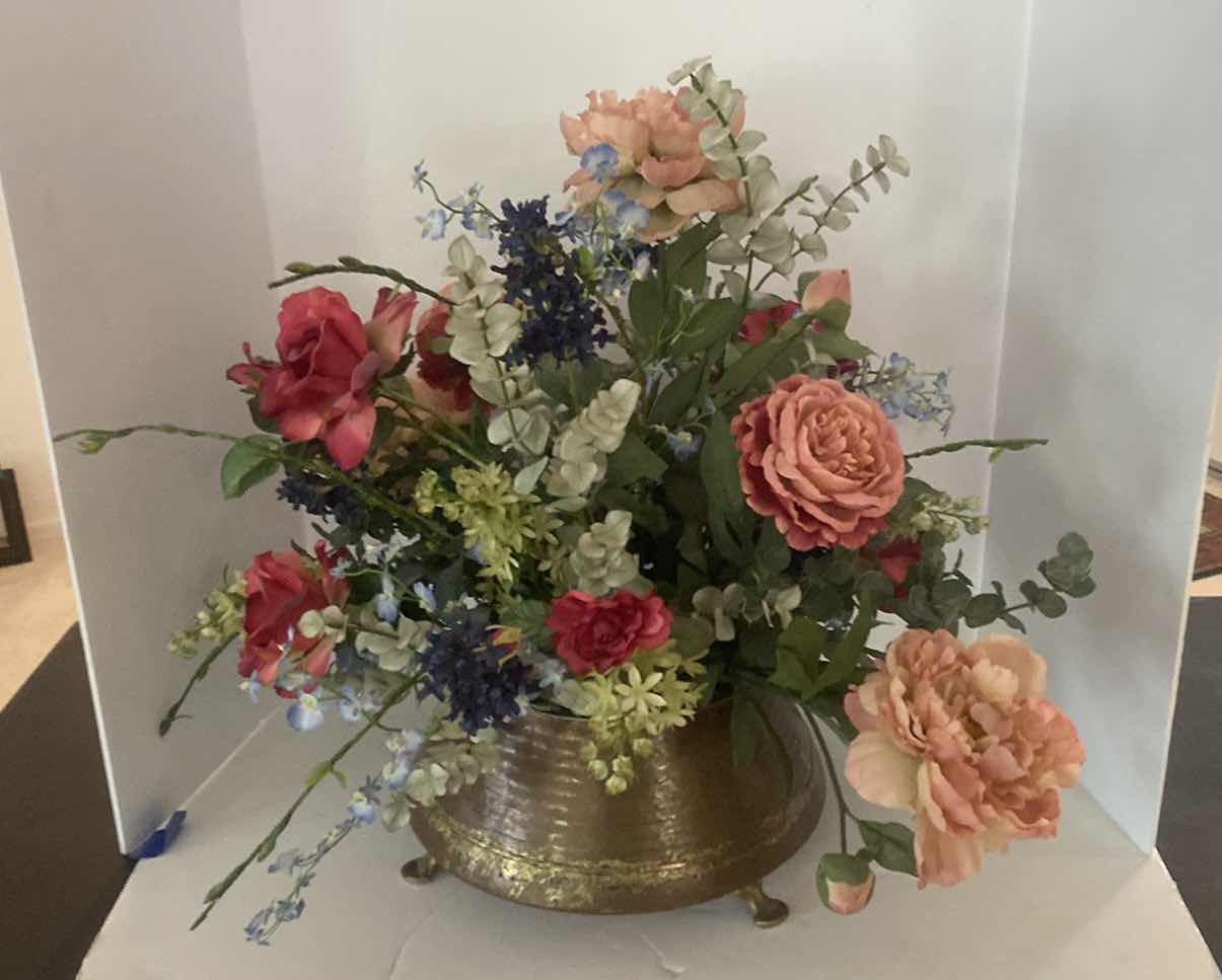 Photo 1 of FAUX FLORAL ARRANGEMENT IN METAL CONTAINER 23“ x 23“