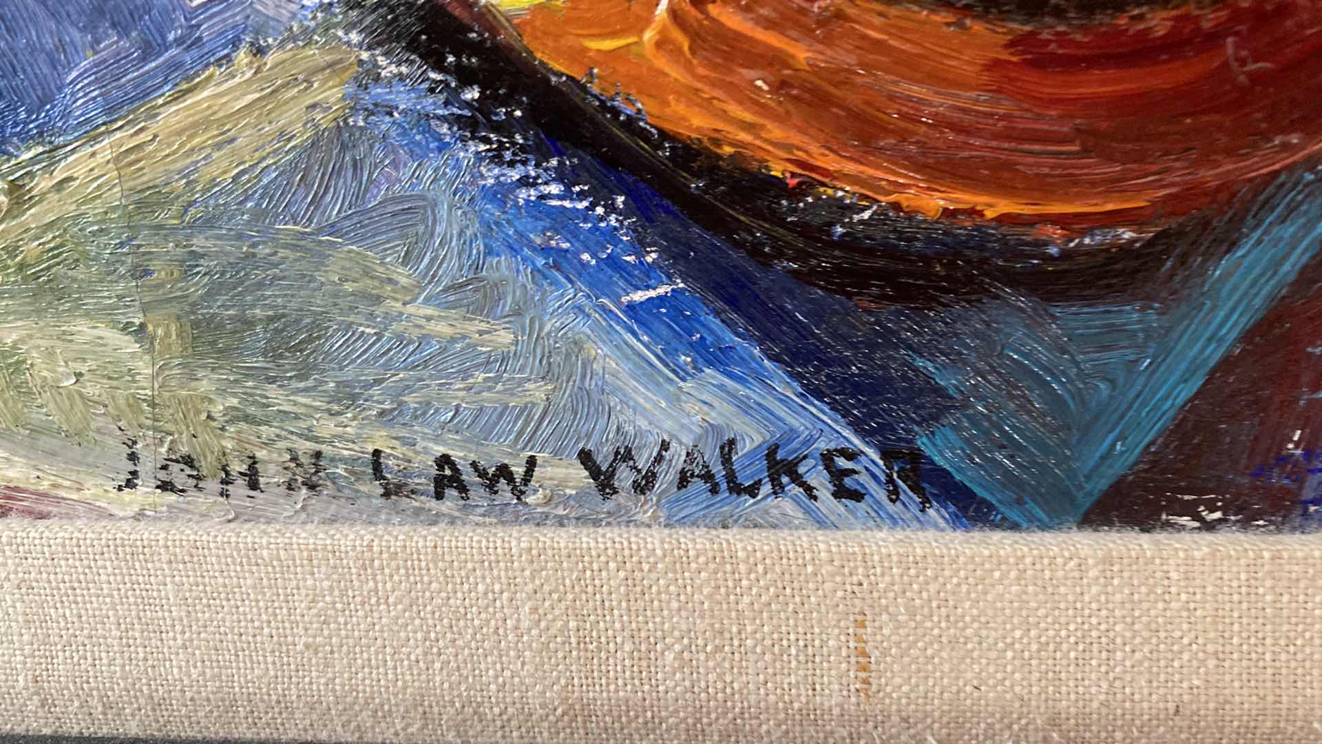 Photo 1 of FRAMED SIGNED OIL ON CANVAS ABSTRACT ARTWORK 29 1/2” x 15 1/2”